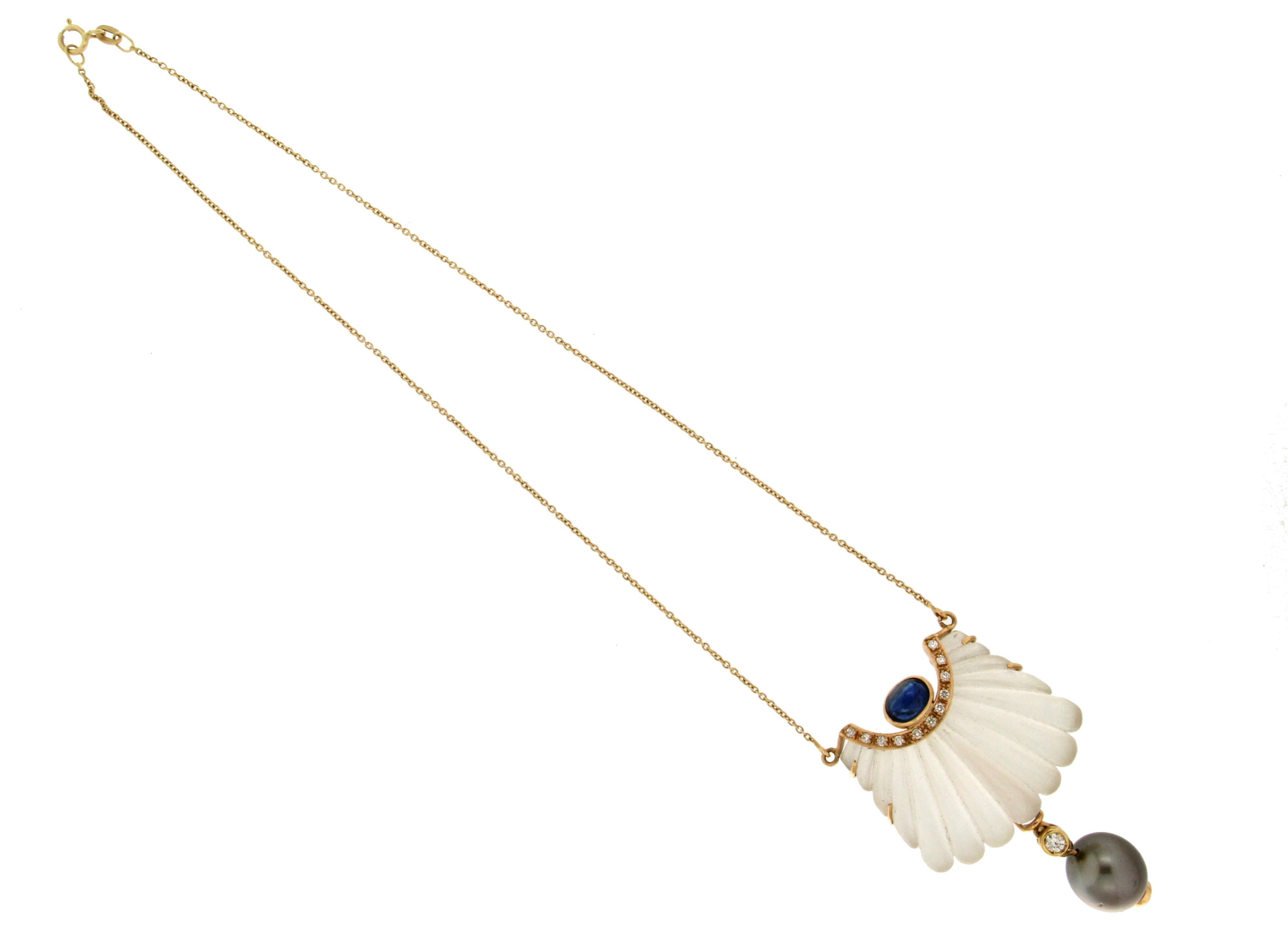 Handgefertigte Bergkristall-Halskette aus 18 Karat Gelbgold mit Diamanten, Rubin und Kyanit im Zustand „Neu“ im Angebot in Marcianise, IT