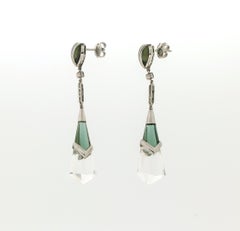 Handcraft Rock Crystal Platinum Peridot Diamonds Drop Earrings