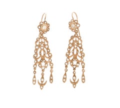 Handcraft Rose Cut Diamonds 14 Karat Yellow Gold Drop Earrings