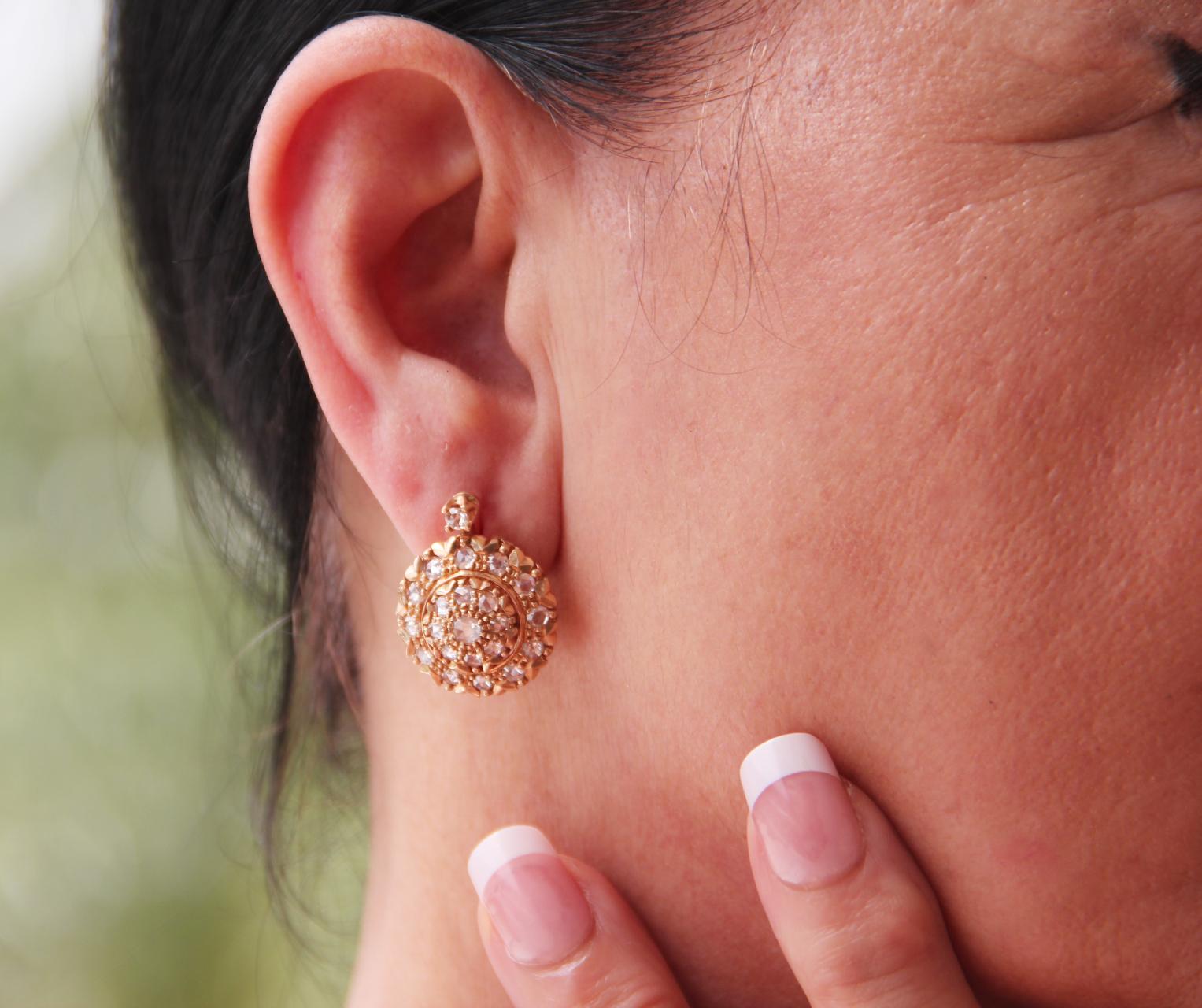 Handcraft Rose Cut Diamonds 14 Karat Yellow Gold Stud Earrings For Sale 5