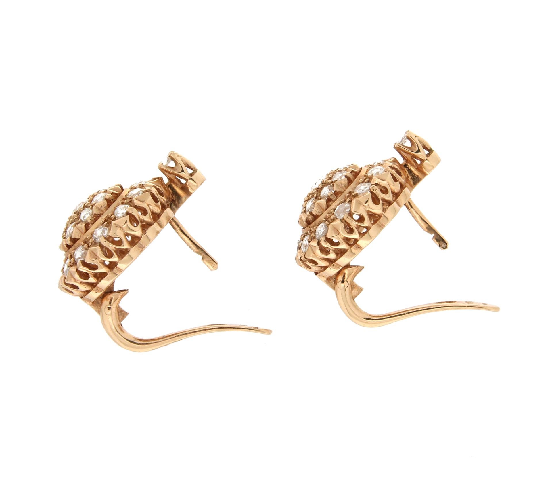 Clous d'oreilles artisanaux en or jaune 14 carats avec diamants taille rose Neuf - En vente à Marcianise, IT