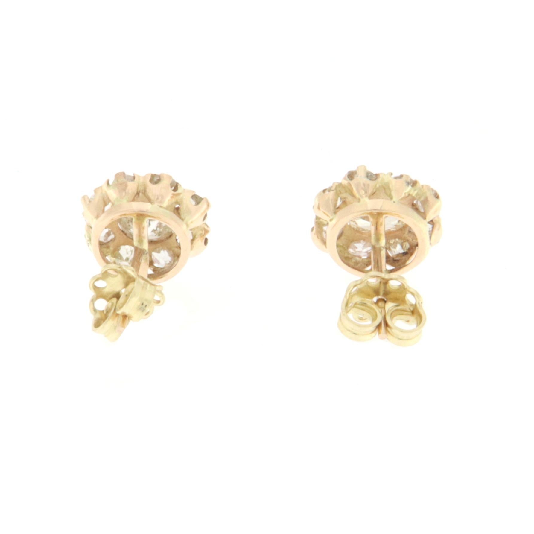 Women's Handcraft Rose Cut Diamonds 14 Karat Yellow Gold Stud Earrings For Sale