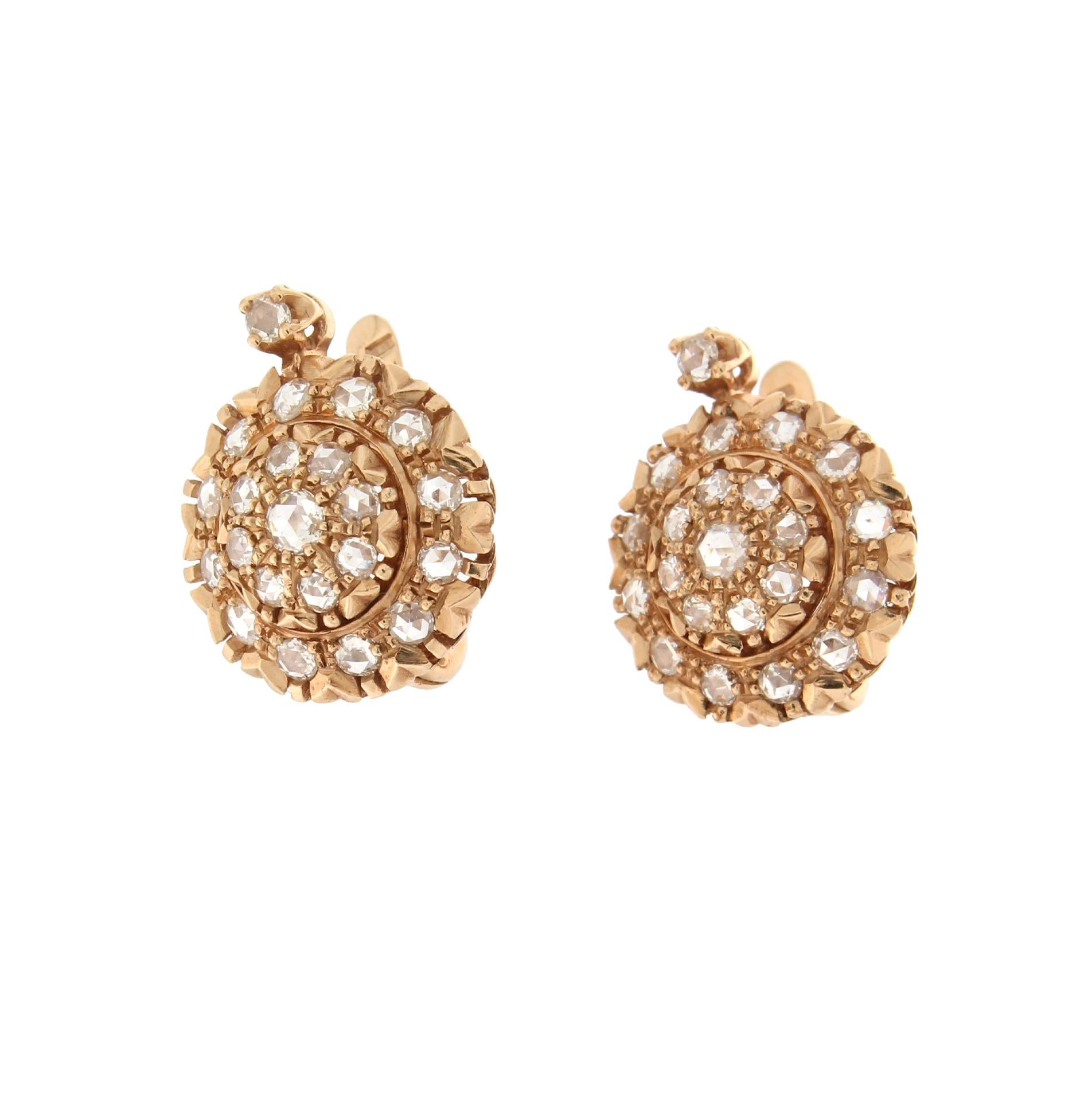 Handcraft Rose Cut Diamonds 14 Karat Yellow Gold Stud Earrings For Sale 1