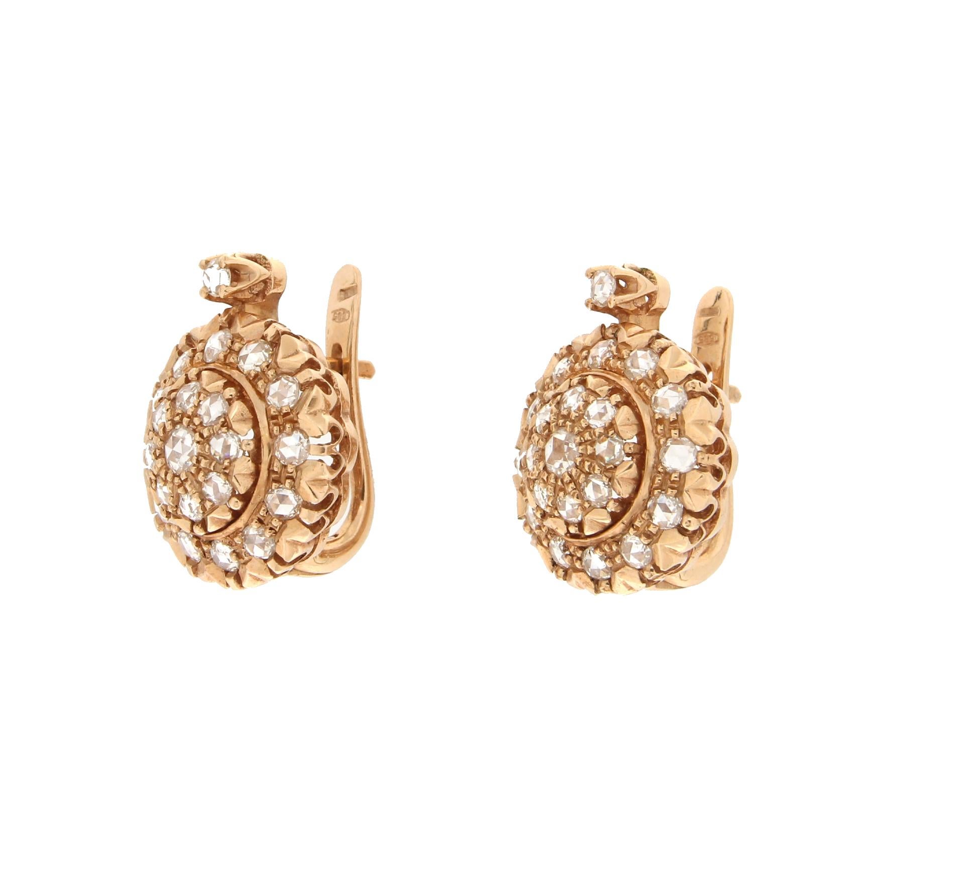 Handcraft Rose Cut Diamonds 14 Karat Yellow Gold Stud Earrings For Sale 2