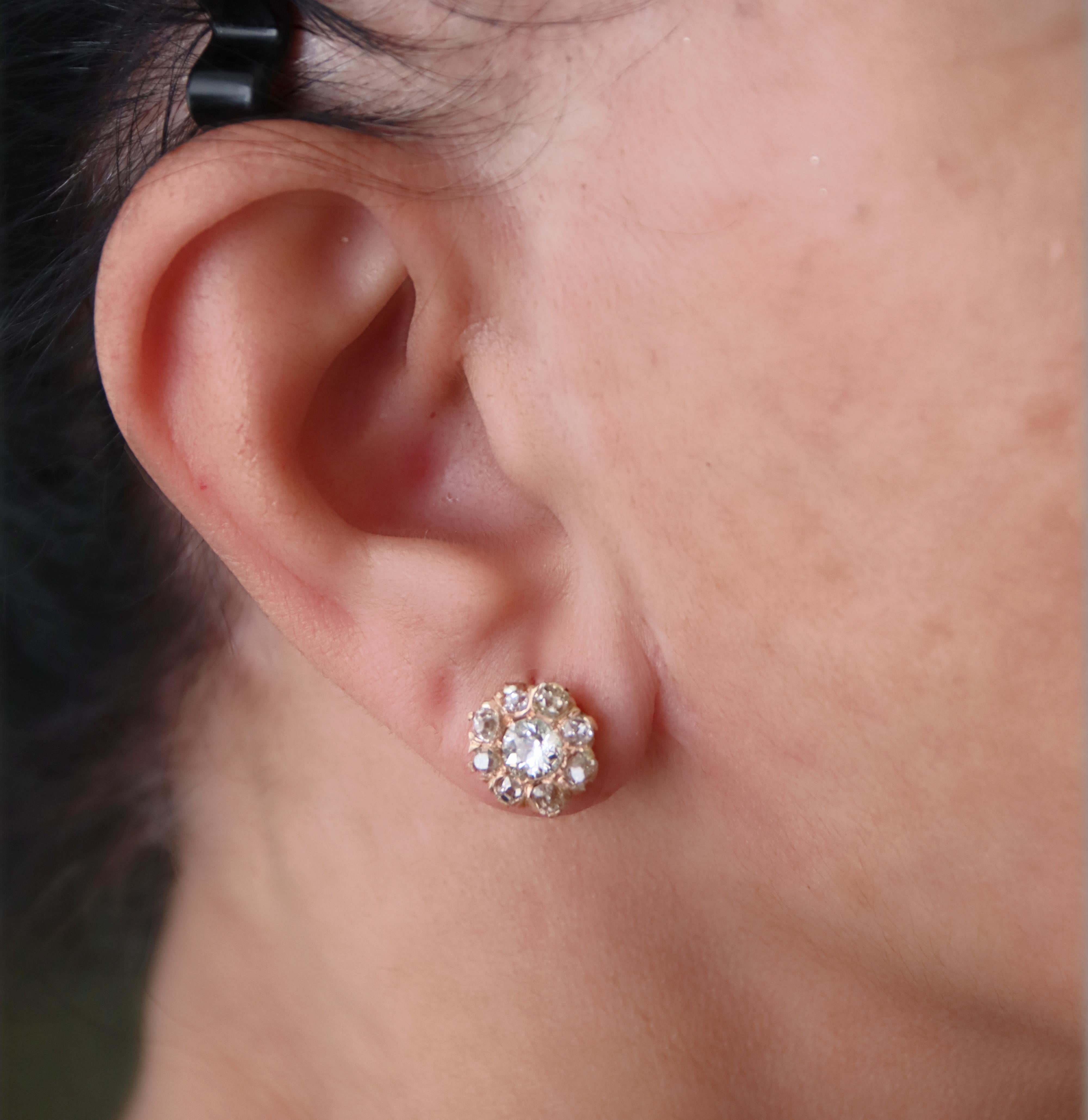 Handcraft Rose Cut Diamonds 14 Karat Yellow Gold Stud Earrings For Sale 2
