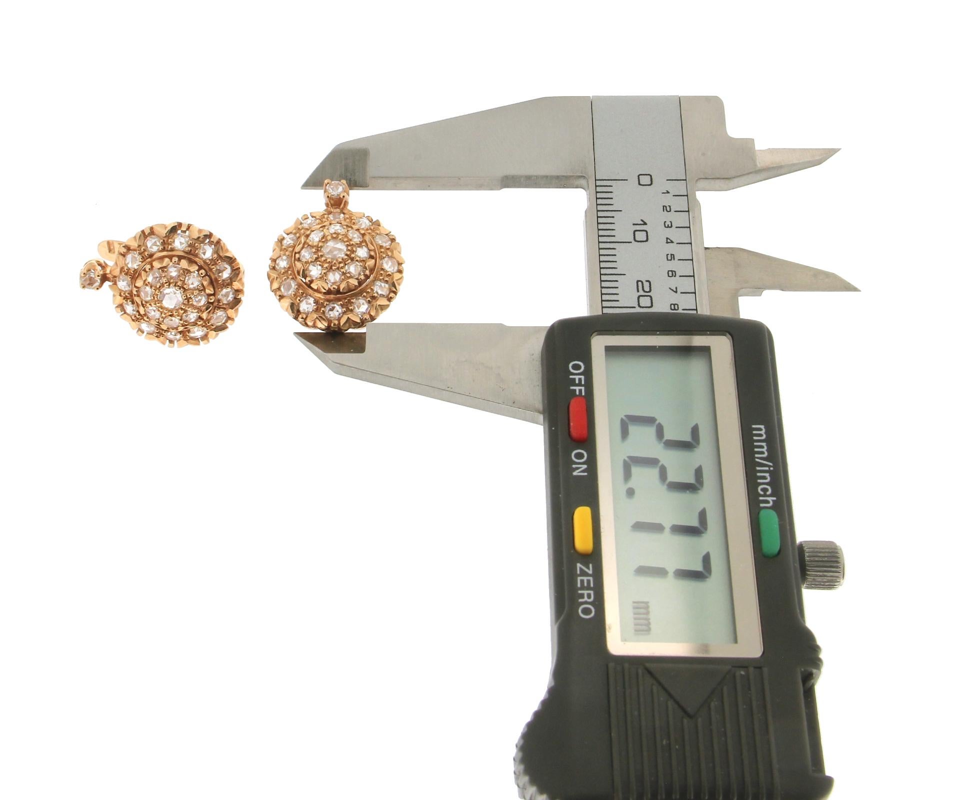 Clous d'oreilles artisanaux en or jaune 14 carats avec diamants taille rose en vente 2