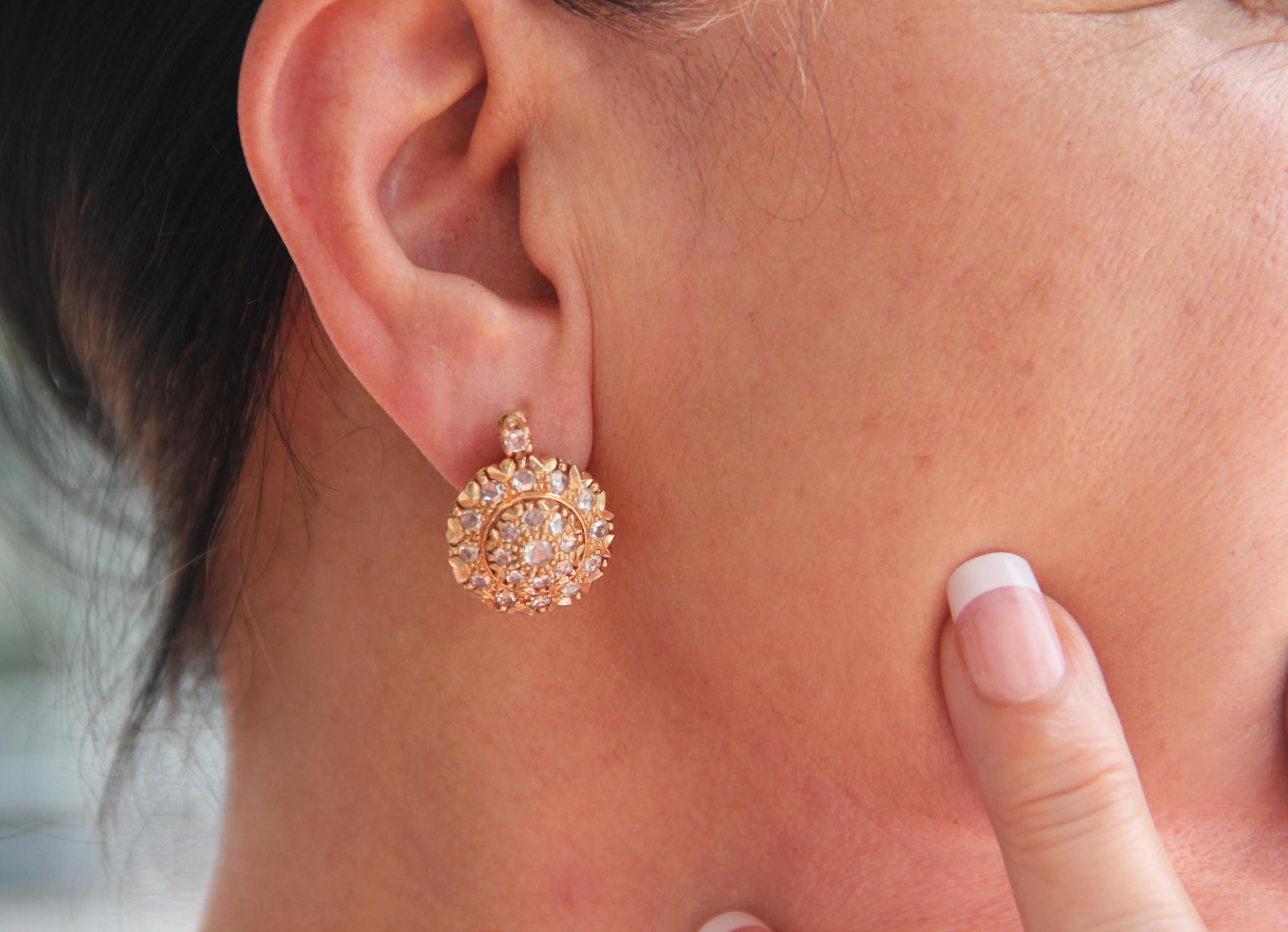 Handcraft Rose Cut Diamonds 14 Karat Yellow Gold Stud Earrings For Sale 4