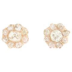 Handcraft Rose Cut Diamonds 14 Karat Yellow Gold Stud Earrings