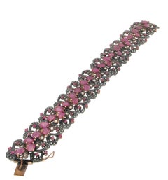 Handcraft Rubies 14 Karat Yellow Gold Diamonds Cuff Bracelet