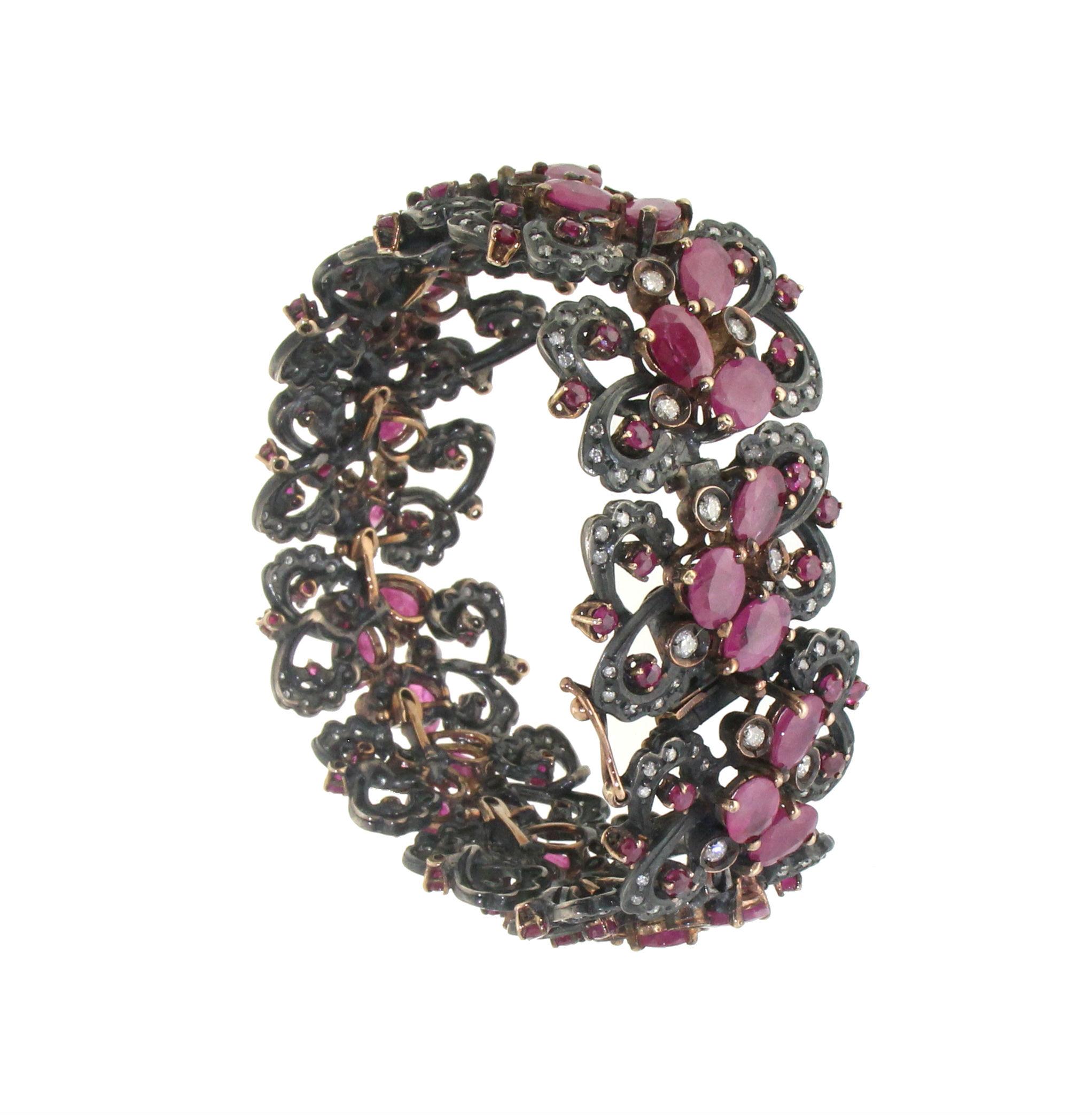 Handgefertigtes Rubin 14 Karat Gelbgold Diamanten Manschettenarmband (Kunsthandwerker*in) im Angebot