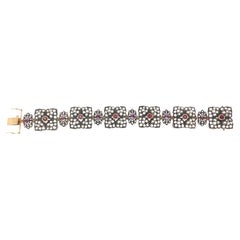 Vintage-Armband mit antiken Diamanten im Rosenschliff und Rubinen in 14-karätigem Gold und 800er Silber