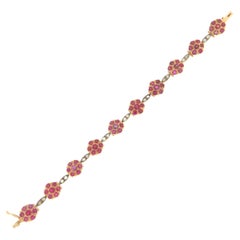 Bracelet manchette artisanal en or jaune 14 carats avec rubis et diamants