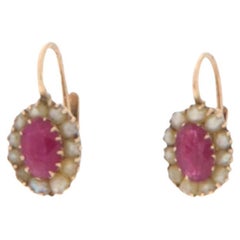 Handcraft Rubies 14 Karat Yellow Gold Pearls Drop Earrings