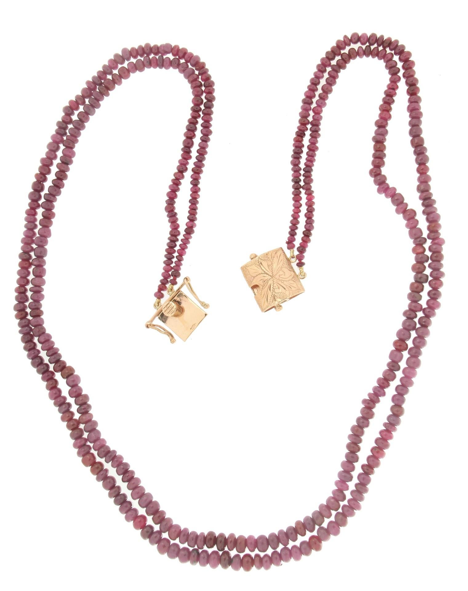 Mixed Cut Handcraft Rubies 14 Karat Yellow Gold Rope Necklace For Sale