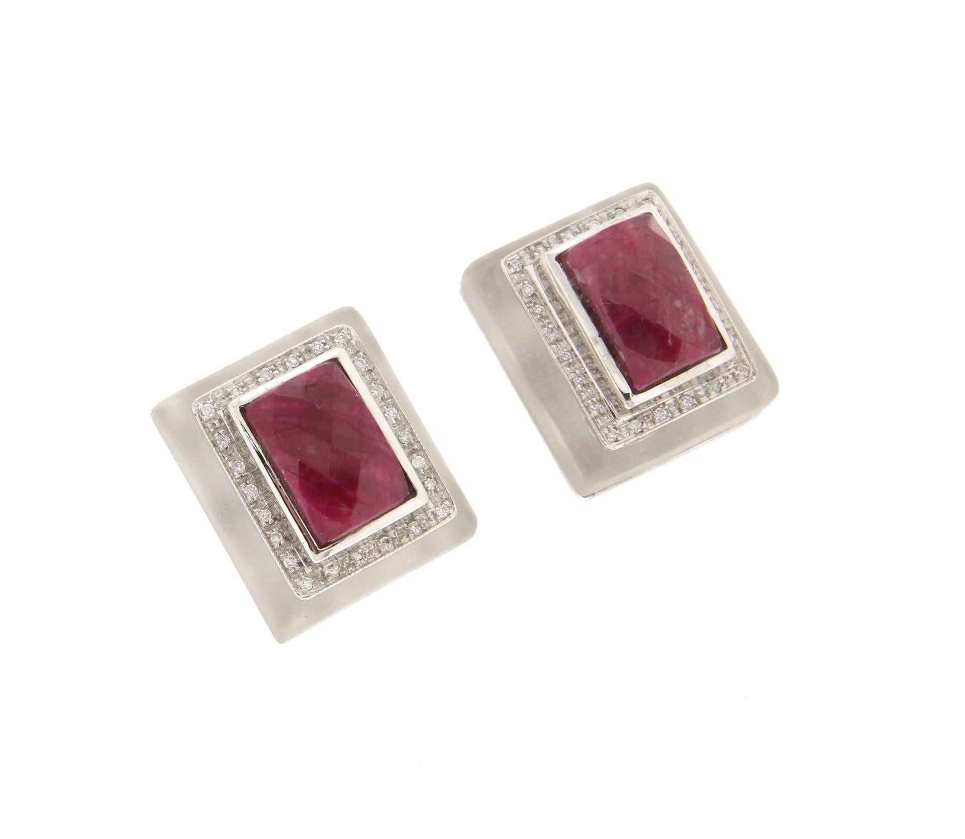 Artisan Handcraft Rubies 18 Karat White Gold Diamonds Clip-On Earrings For Sale