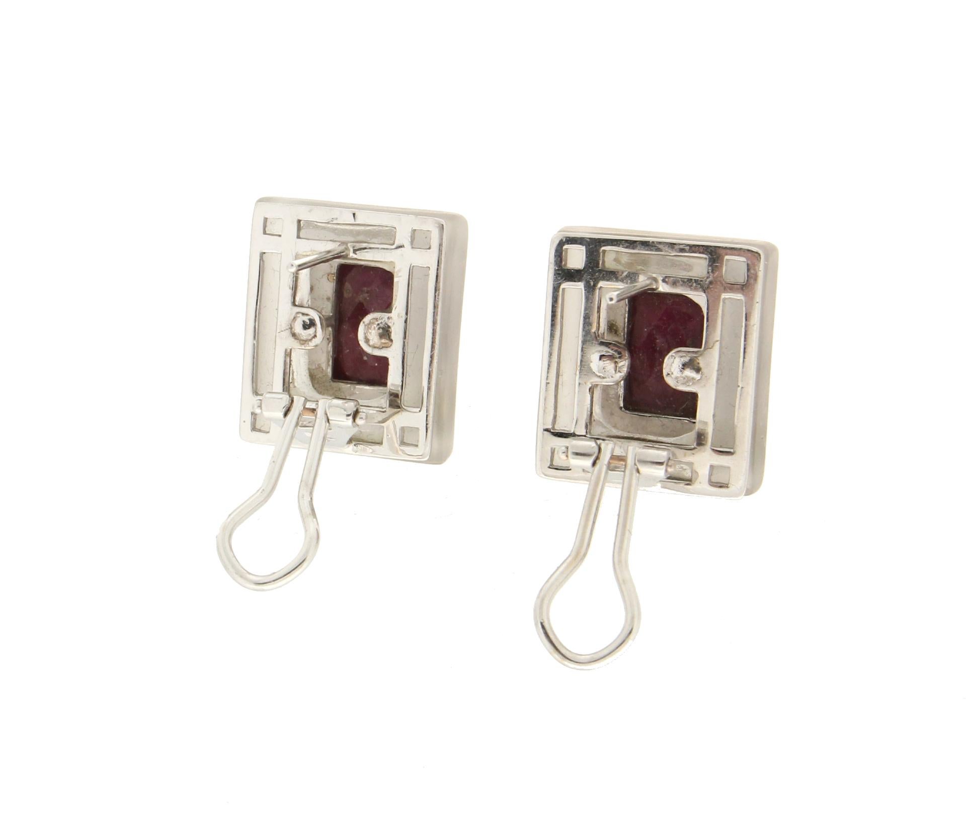 Brilliant Cut Handcraft Rubies 18 Karat White Gold Diamonds Clip-On Earrings For Sale