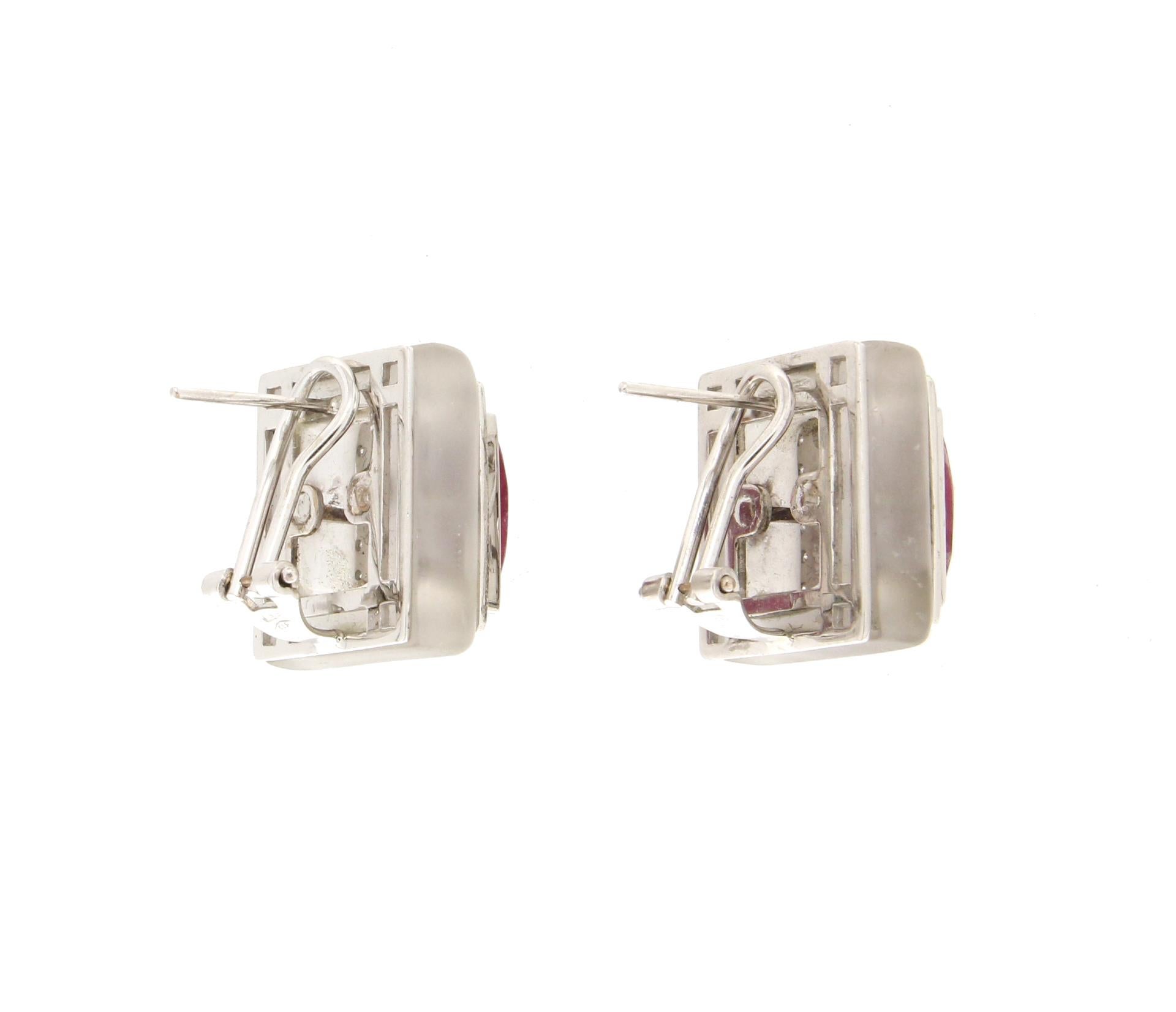 Handcraft Rubies 18 Karat White Gold Diamonds Clip-On Earrings In New Condition For Sale In Marcianise, IT