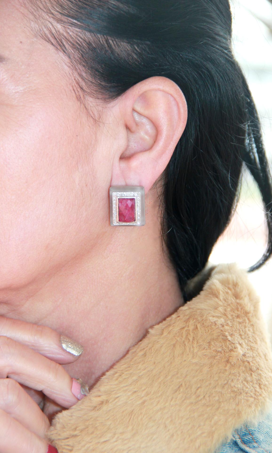 Handcraft Rubies 18 Karat White Gold Diamonds Clip-On Earrings For Sale 3