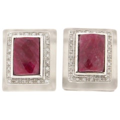 Handcraft Rubies 18 Karat White Gold Diamonds Clip-On Earrings