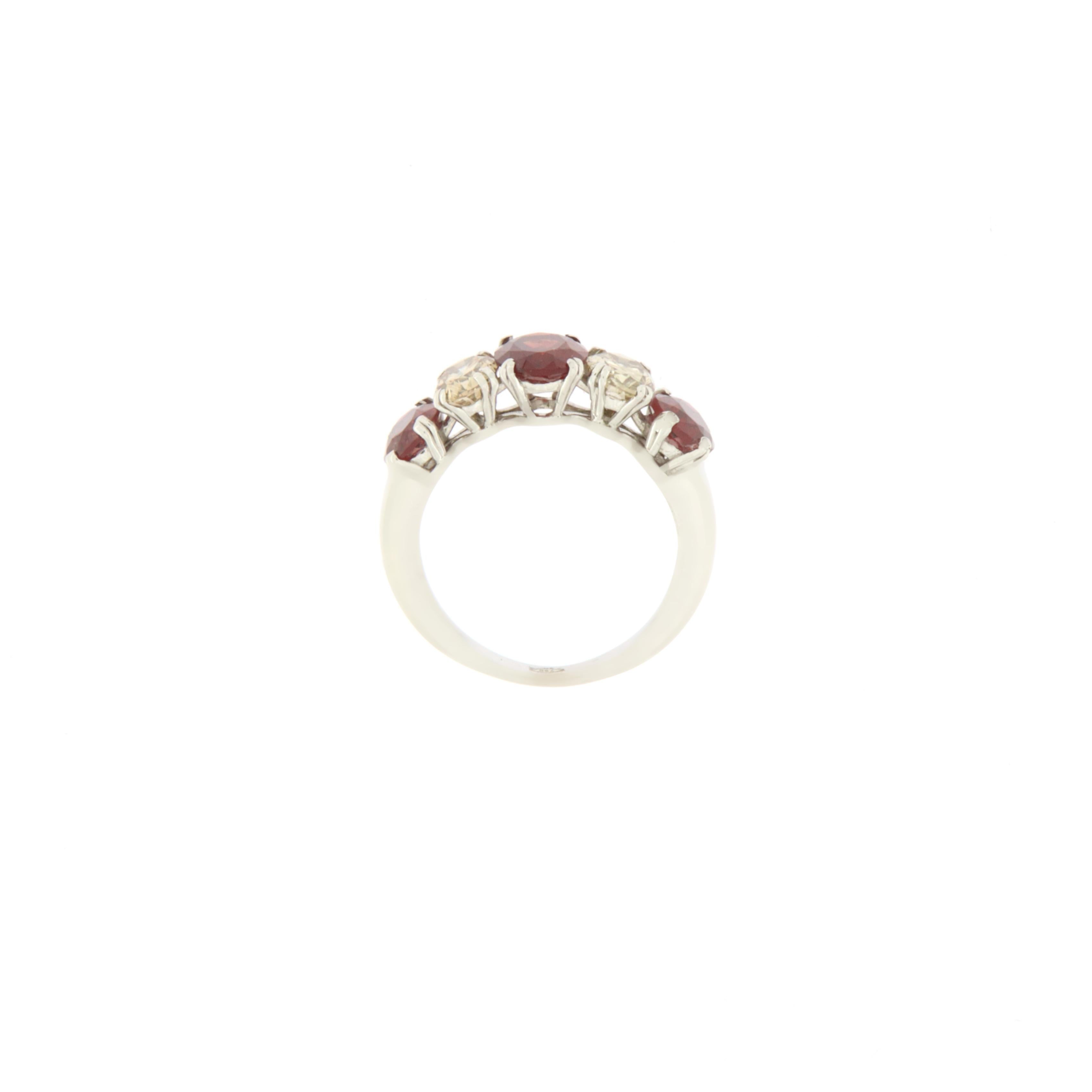 Brilliant Cut Handcraft Rubies 18 Karat White Gold Diamonds Cocktail Ring For Sale