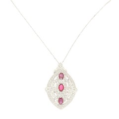 Handcraft Rubies 18 Karat White Gold Diamonds Pendant Necklace