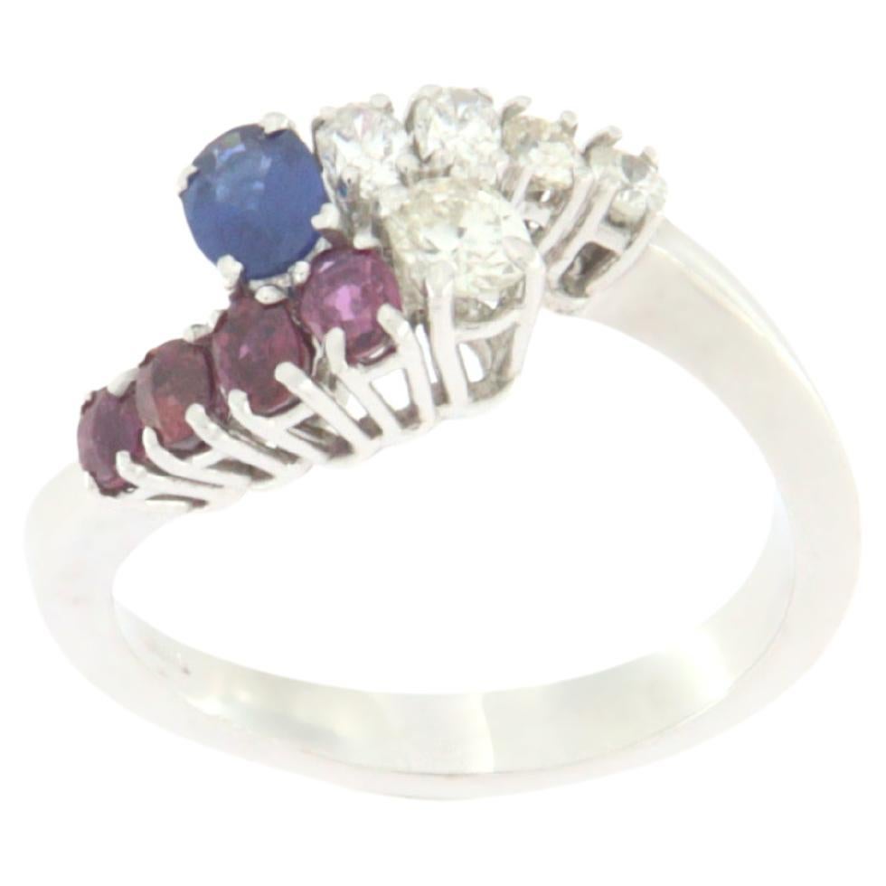 Handcraft Rubies 18 Karat White Gold Diamonds Sapphire Cocktail Ring