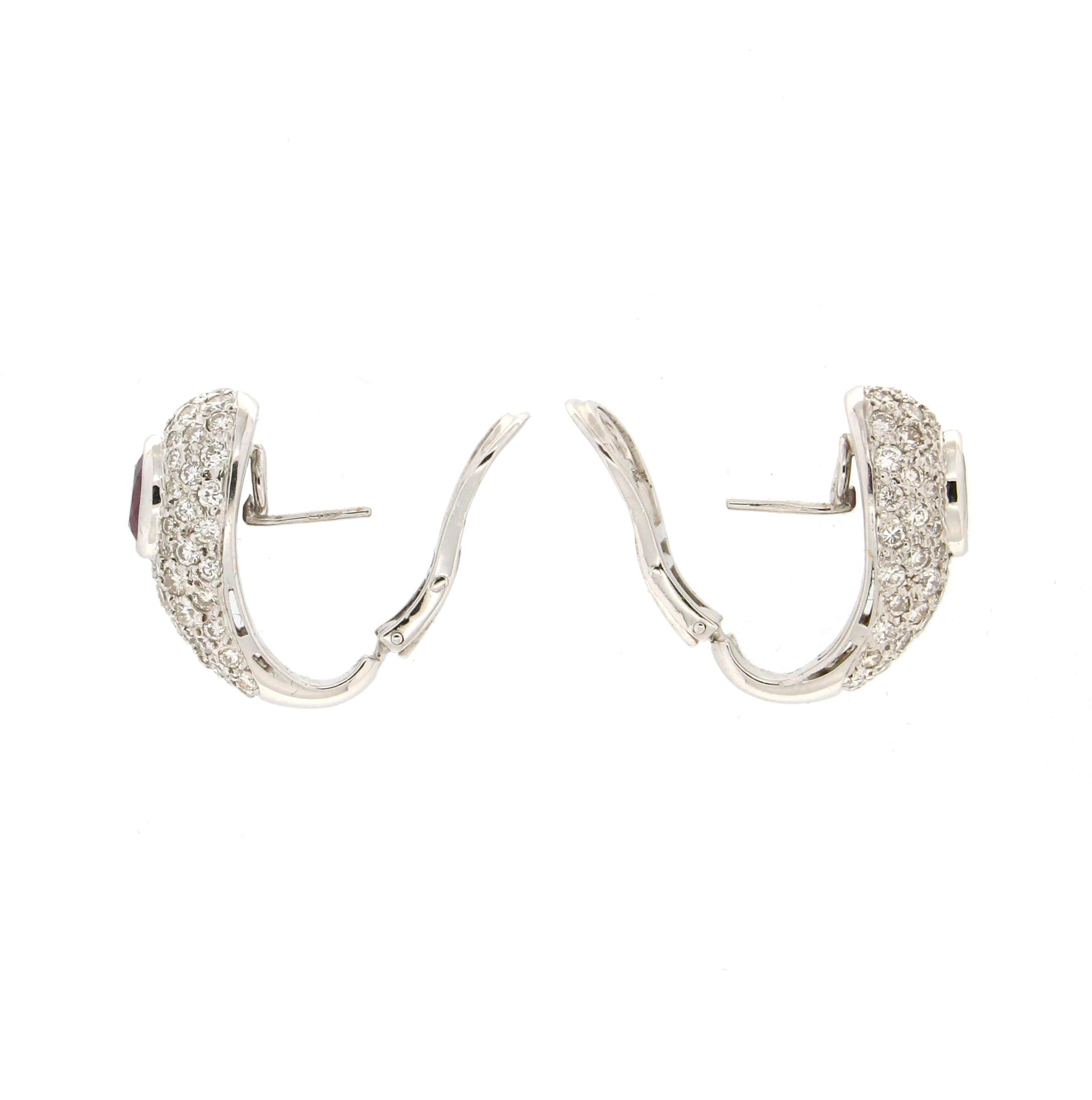 Women's Handcraft Rubies 18 Karat White Gold Diamonds Stud Earrings For Sale