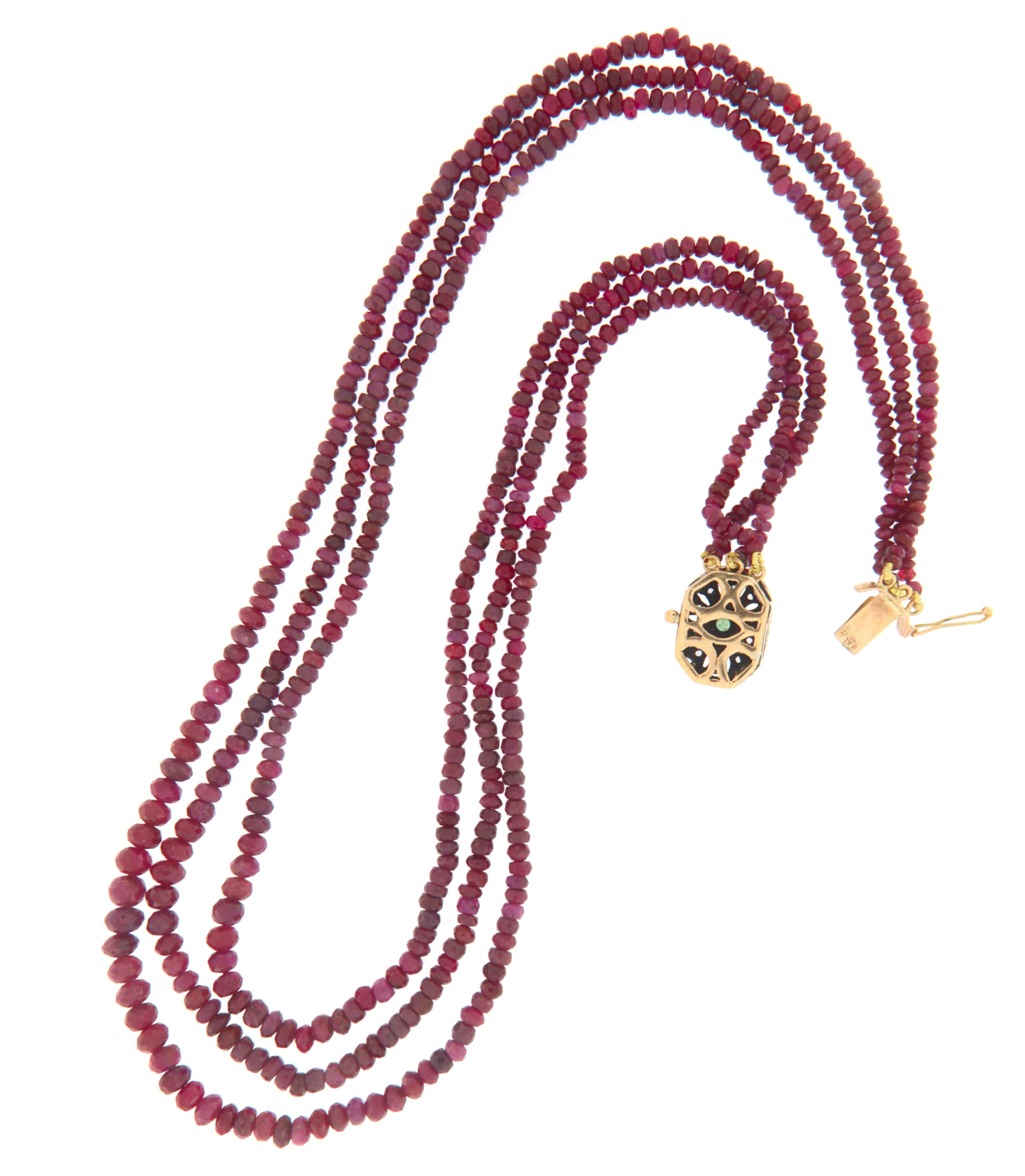 Women's Rubies 9 Karat Yellow Gold Rope Necklace For Sale