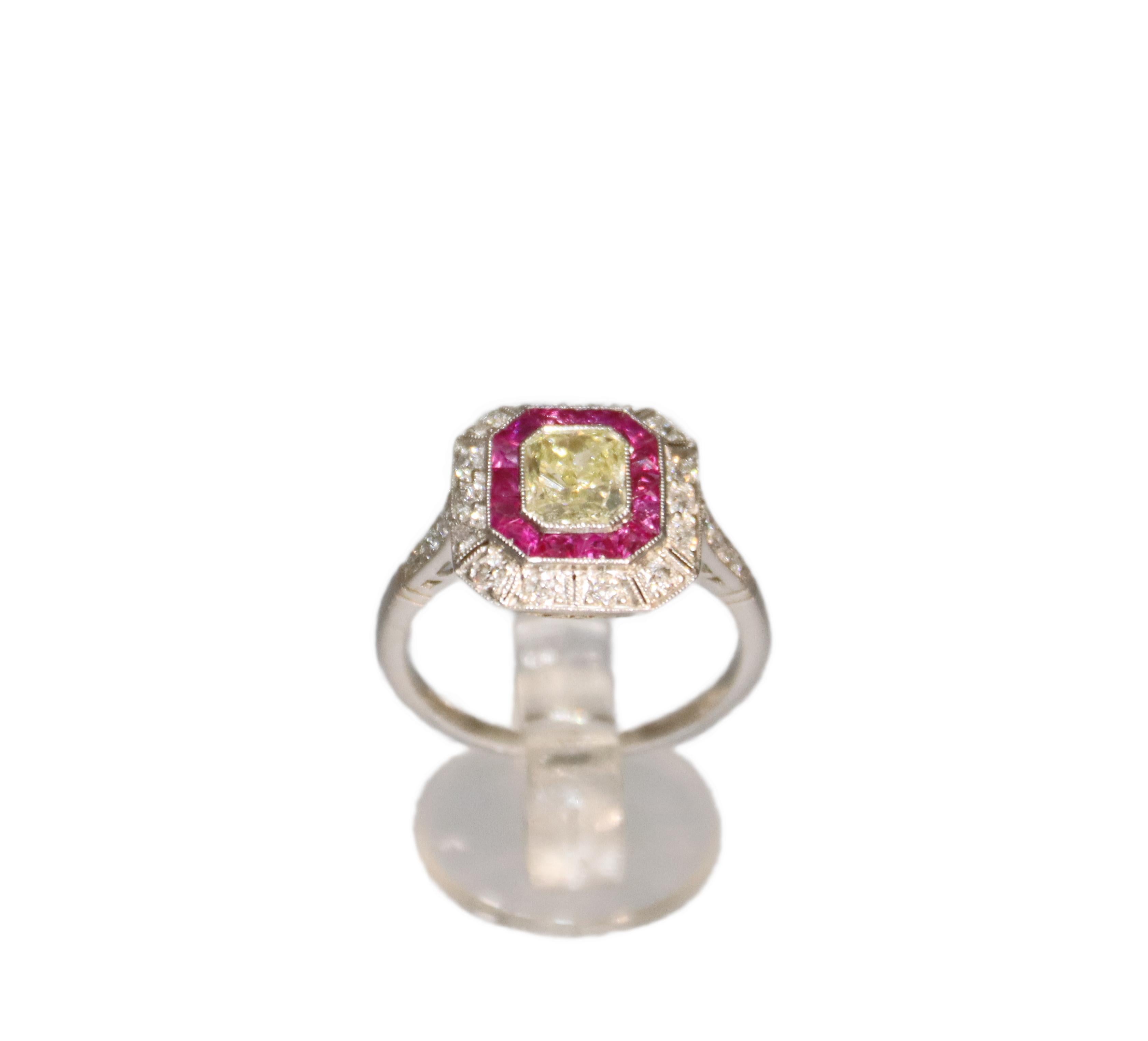 Handcraft Rubies Platinum Diamonds Cocktail Ring For Sale 9