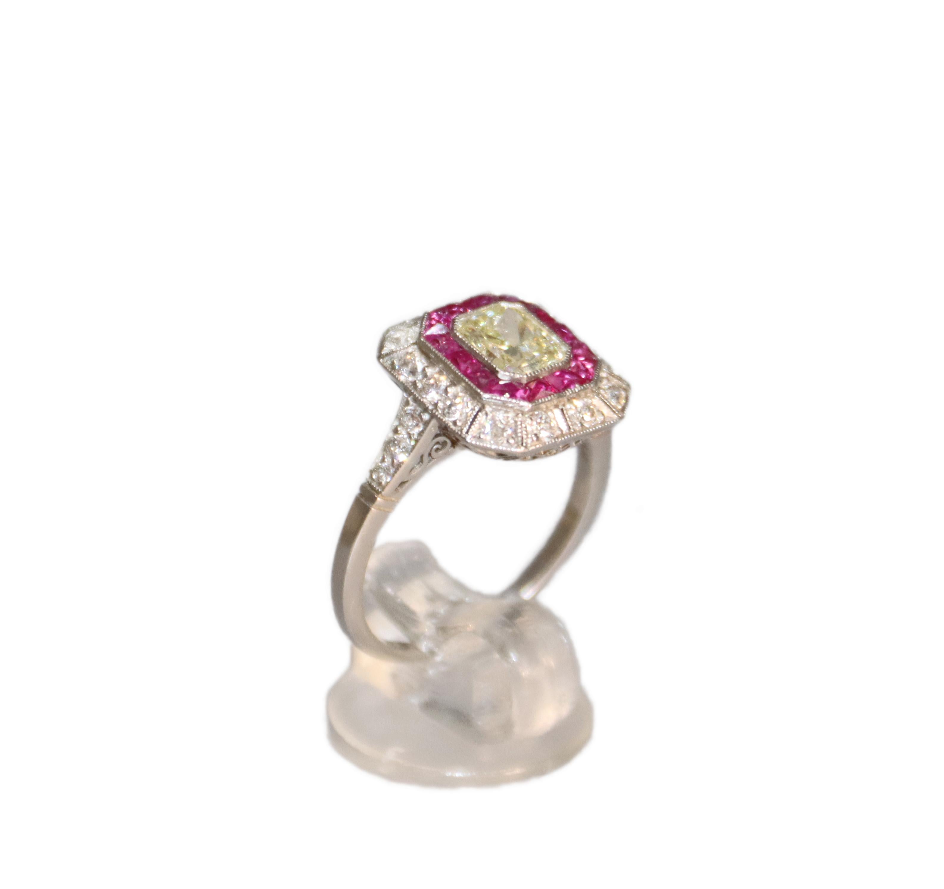 Handcraft Rubies Platinum Diamonds Cocktail Ring For Sale 10