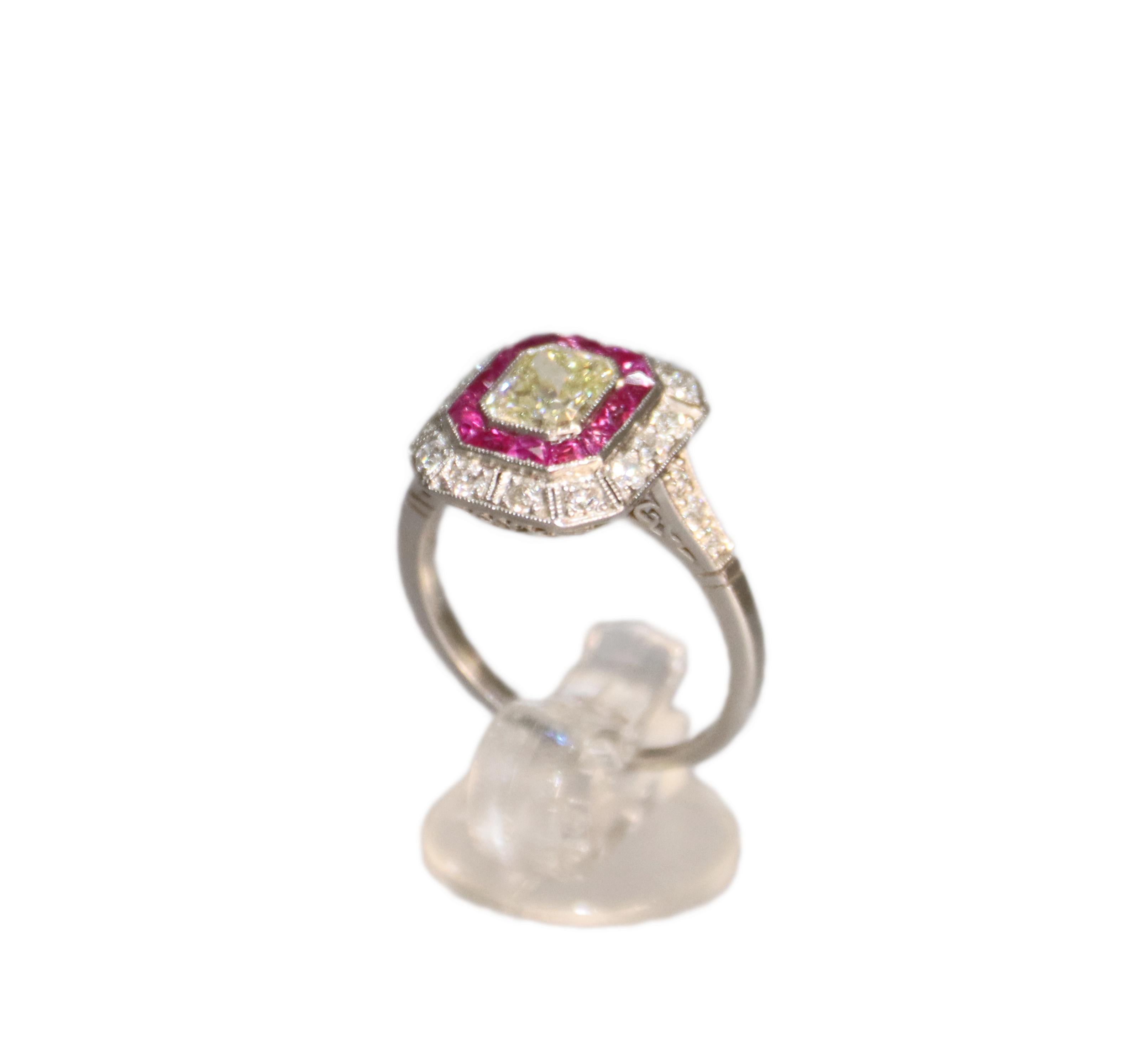 Handcraft Rubies Platinum Diamonds Cocktail Ring For Sale 11