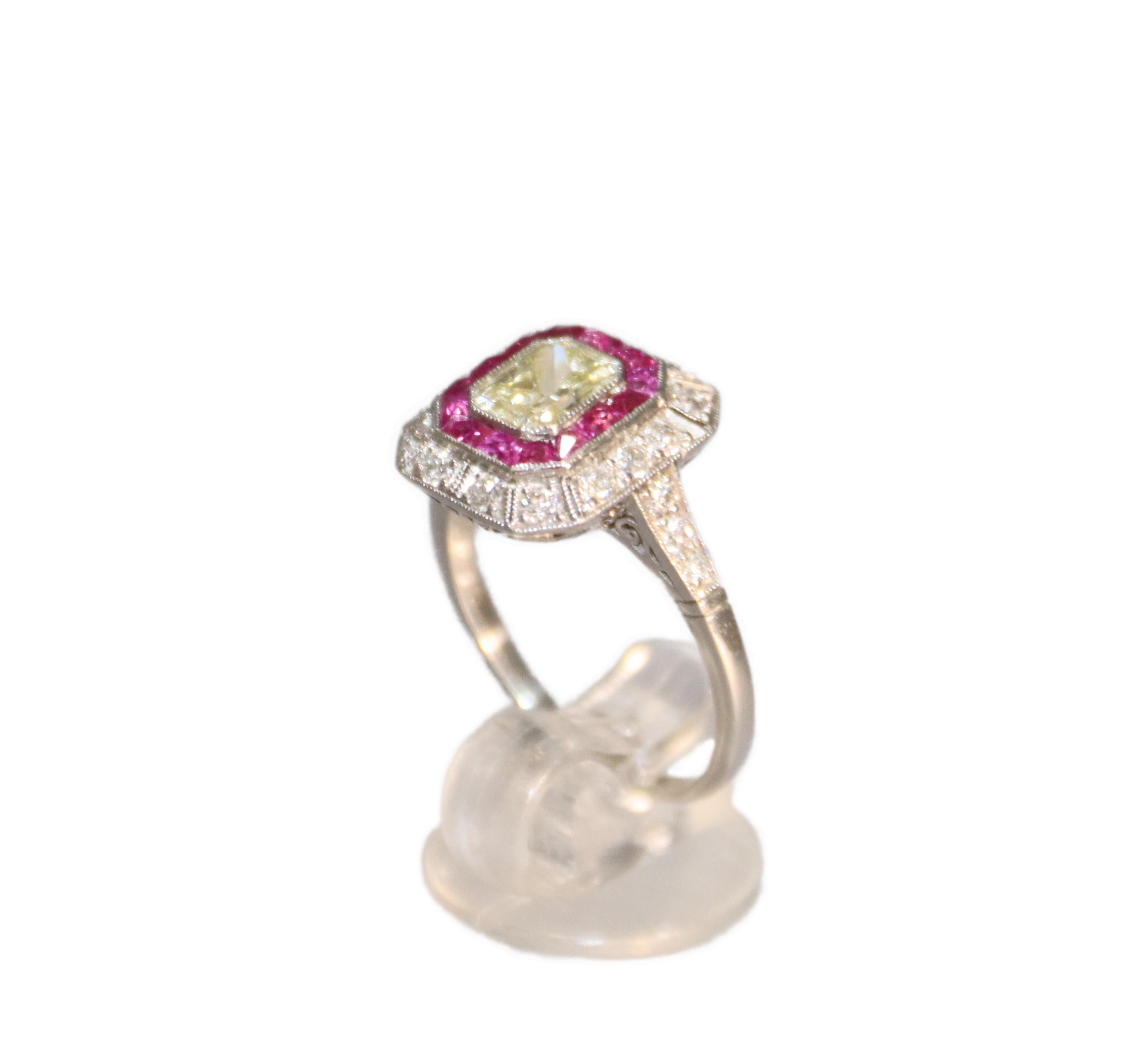 Handcraft Rubies Platinum Diamonds Cocktail Ring For Sale 12