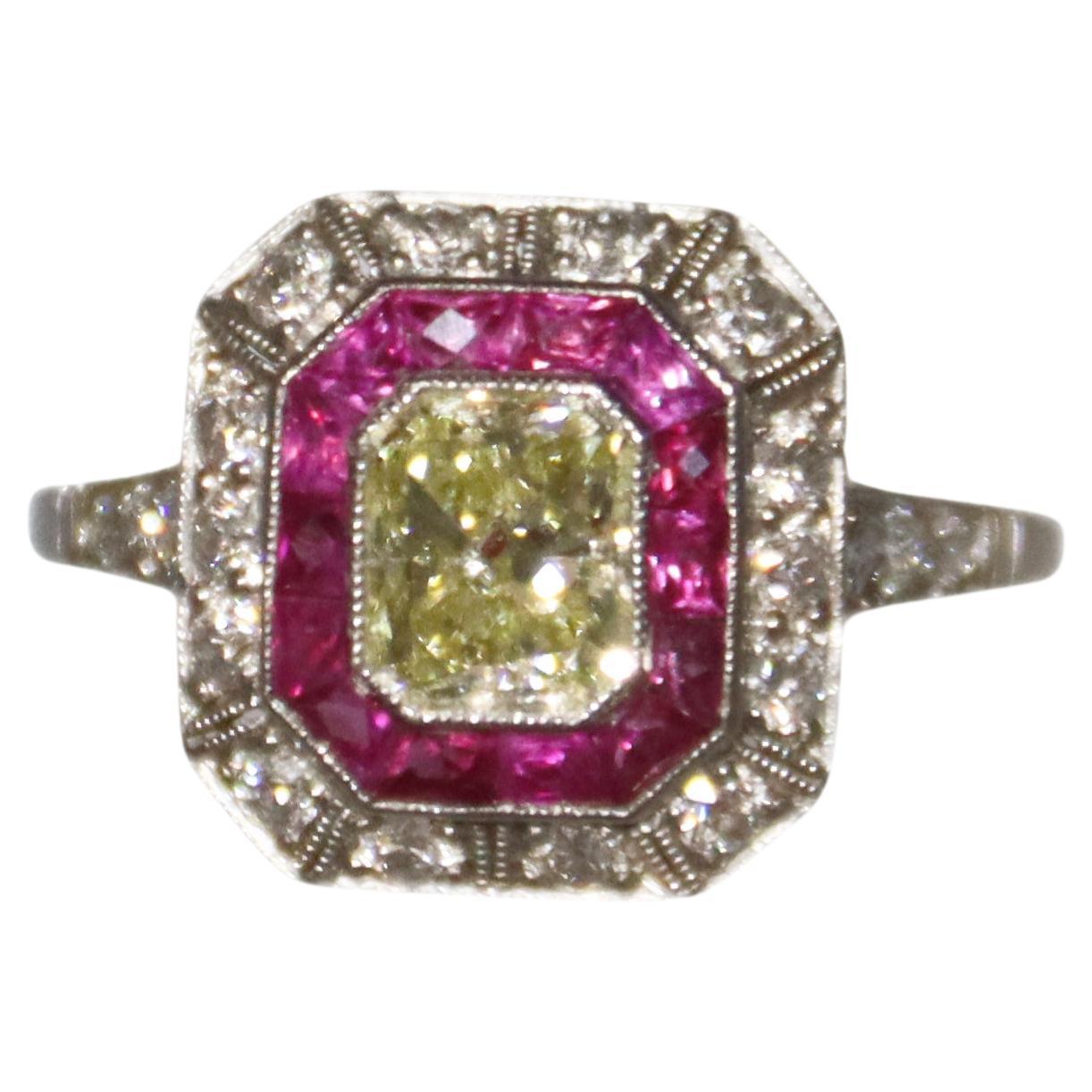 Handcraft Rubies Platinum Diamonds Cocktail Ring