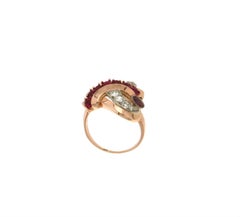 Handcraft Ruby 14 Karat Yellow and White Gold Diamonds Cocktail Ring