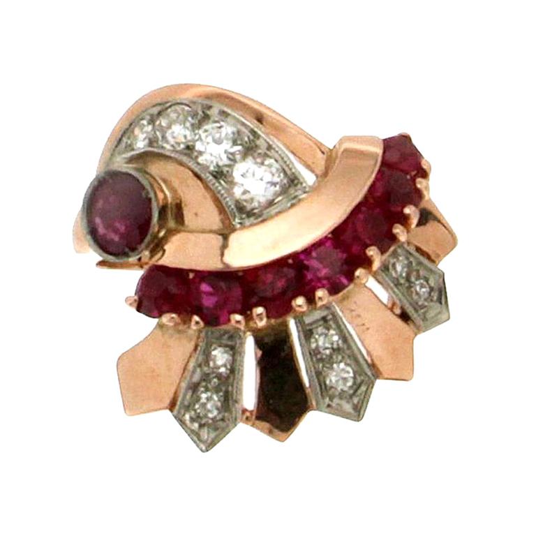 Handcraft Ruby 14 Karat Yellow and White Gold Diamonds Cocktail Ring at ...