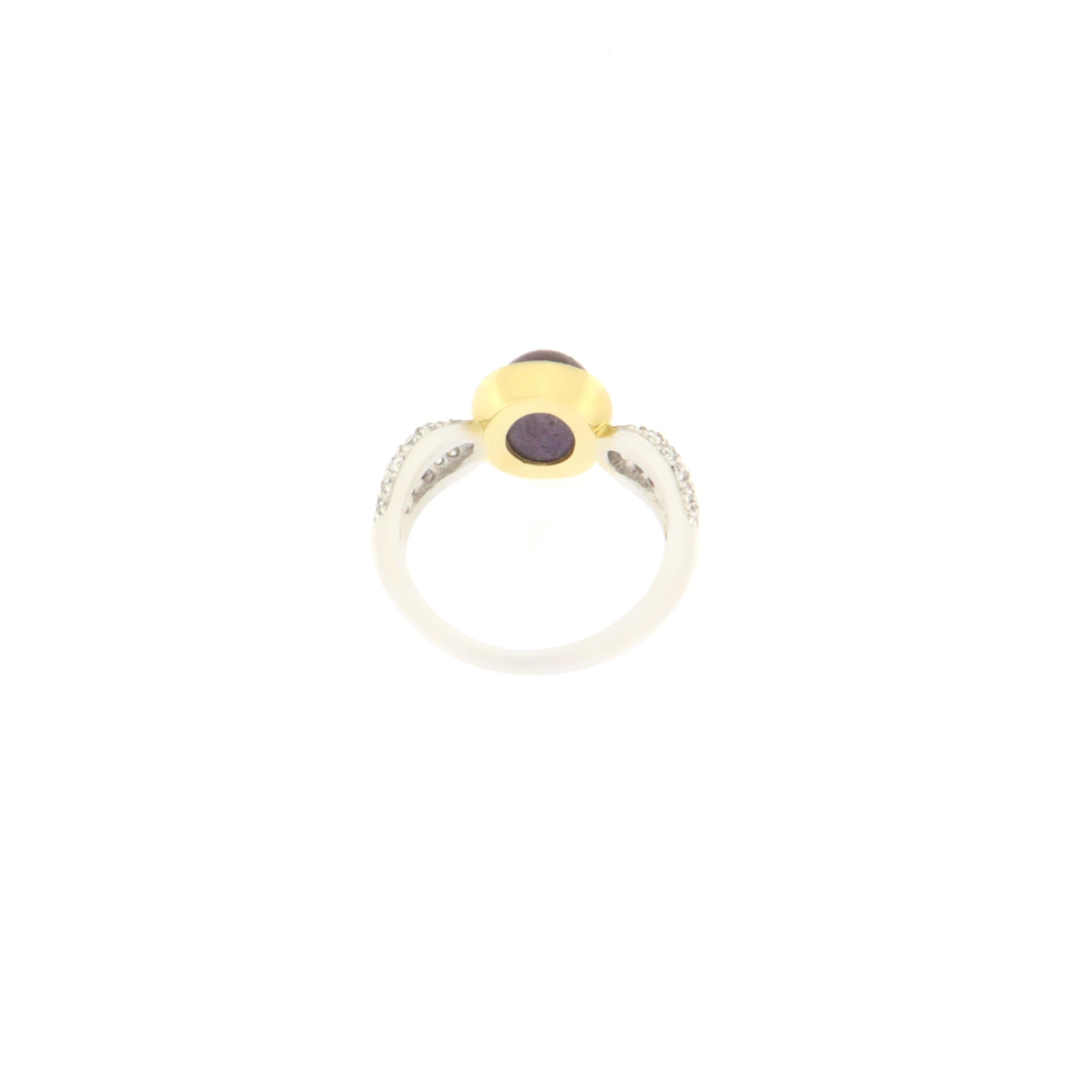 Women's Handcraft Ruby 18 Karat White and Yellow Gold Diamonds Cocktail Ring For Sale