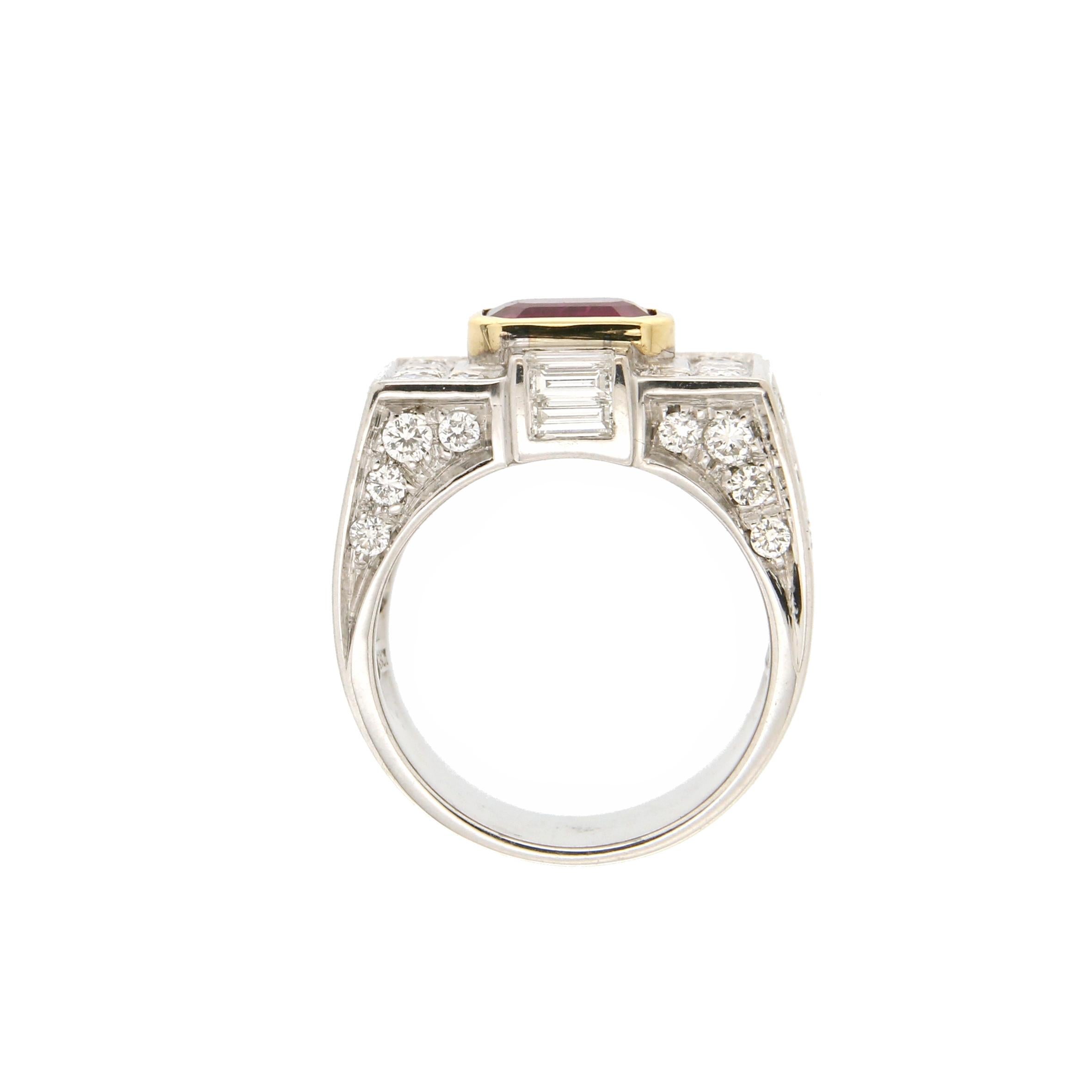 Artisan Handcraft Ruby 18 Karat White Gold Diamonds Cocktail Ring For Sale