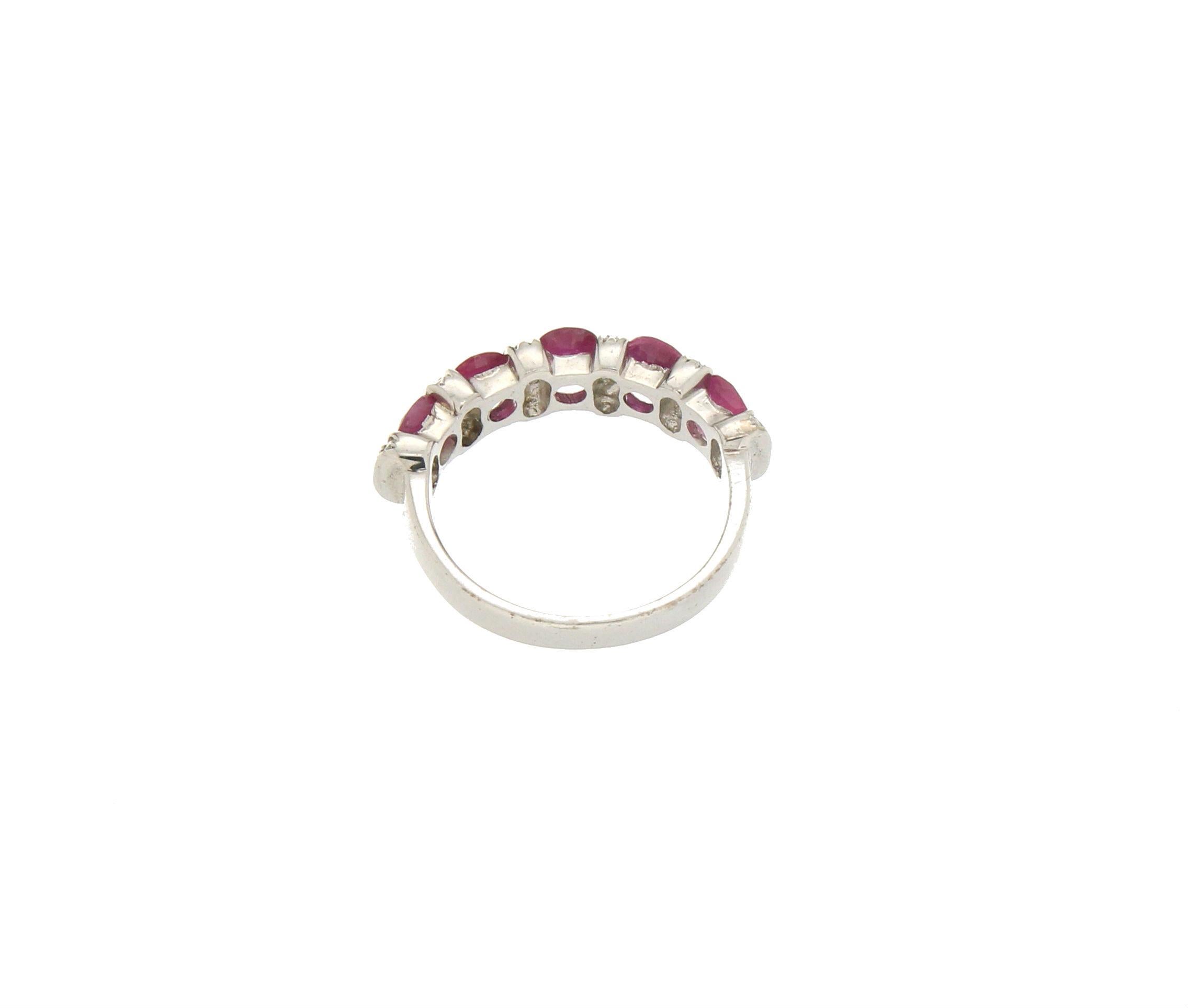 Mixed Cut Handcraft Ruby 18 Karat White Gold Diamonds Cocktail Ring