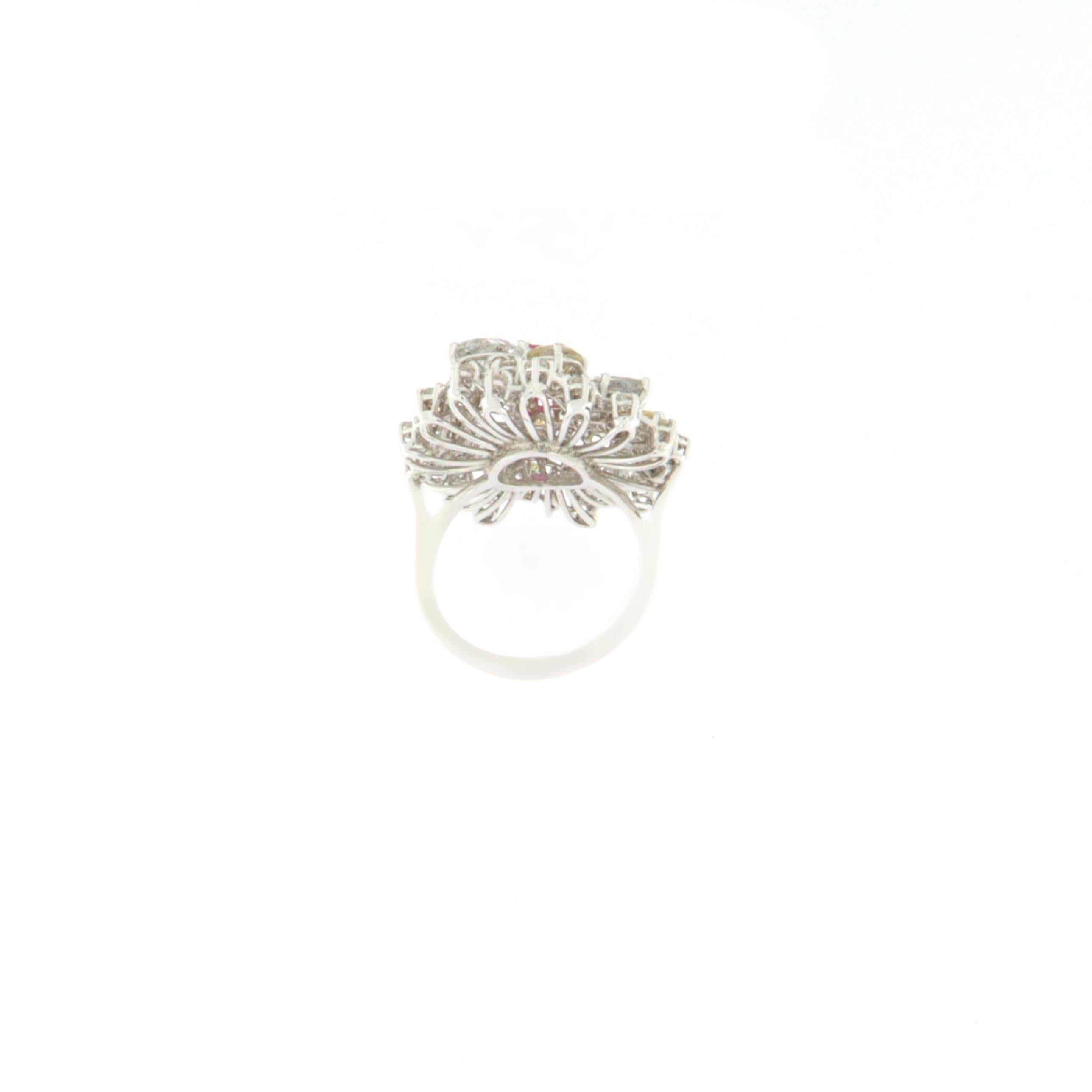 Women's Handcraft Ruby 18 Karat White Gold Diamonds Cocktail Ring For Sale