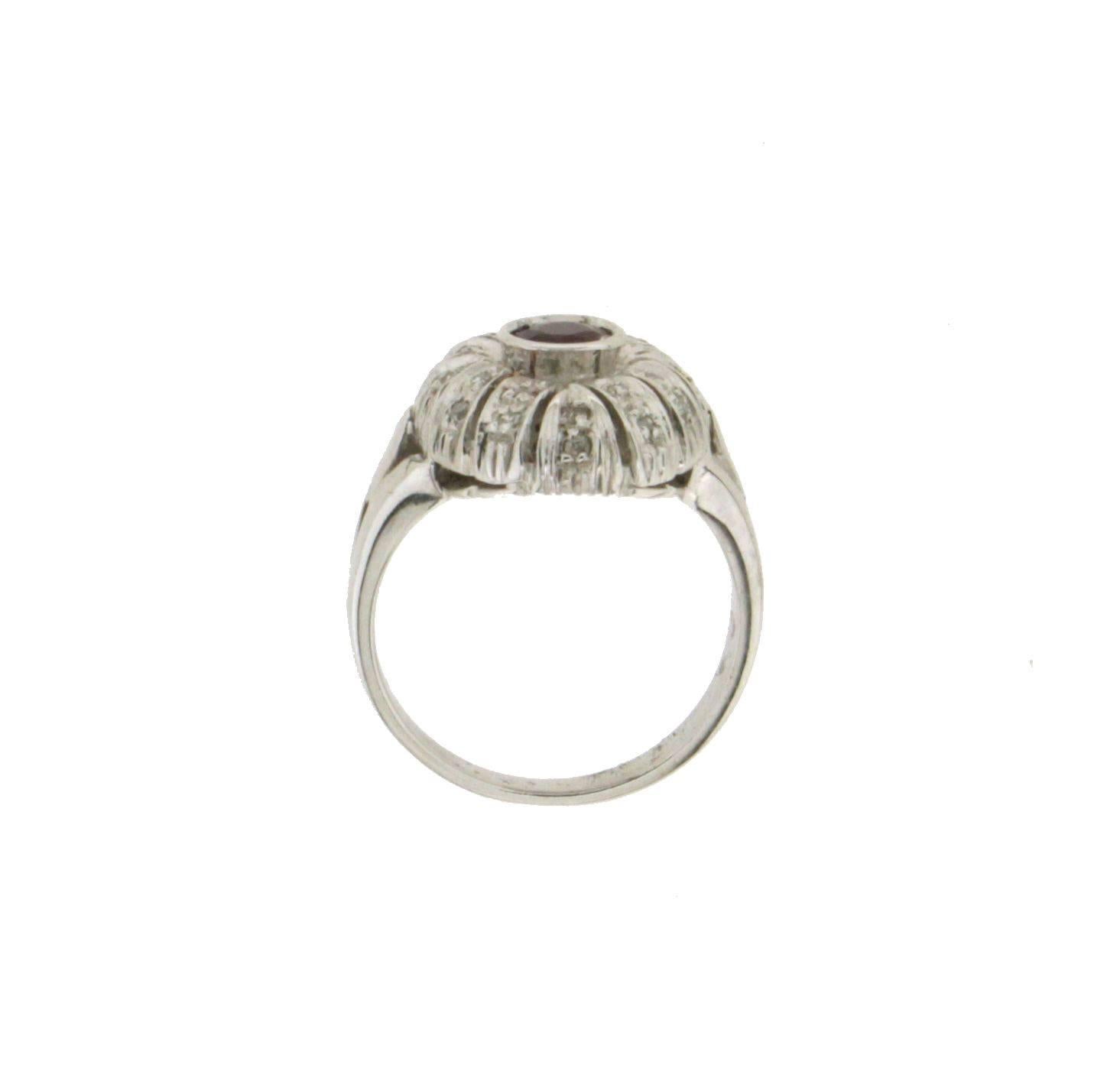 Women's or Men's Handcraft Ruby 18 Karat White Gold Diamonds Cocktail Ring