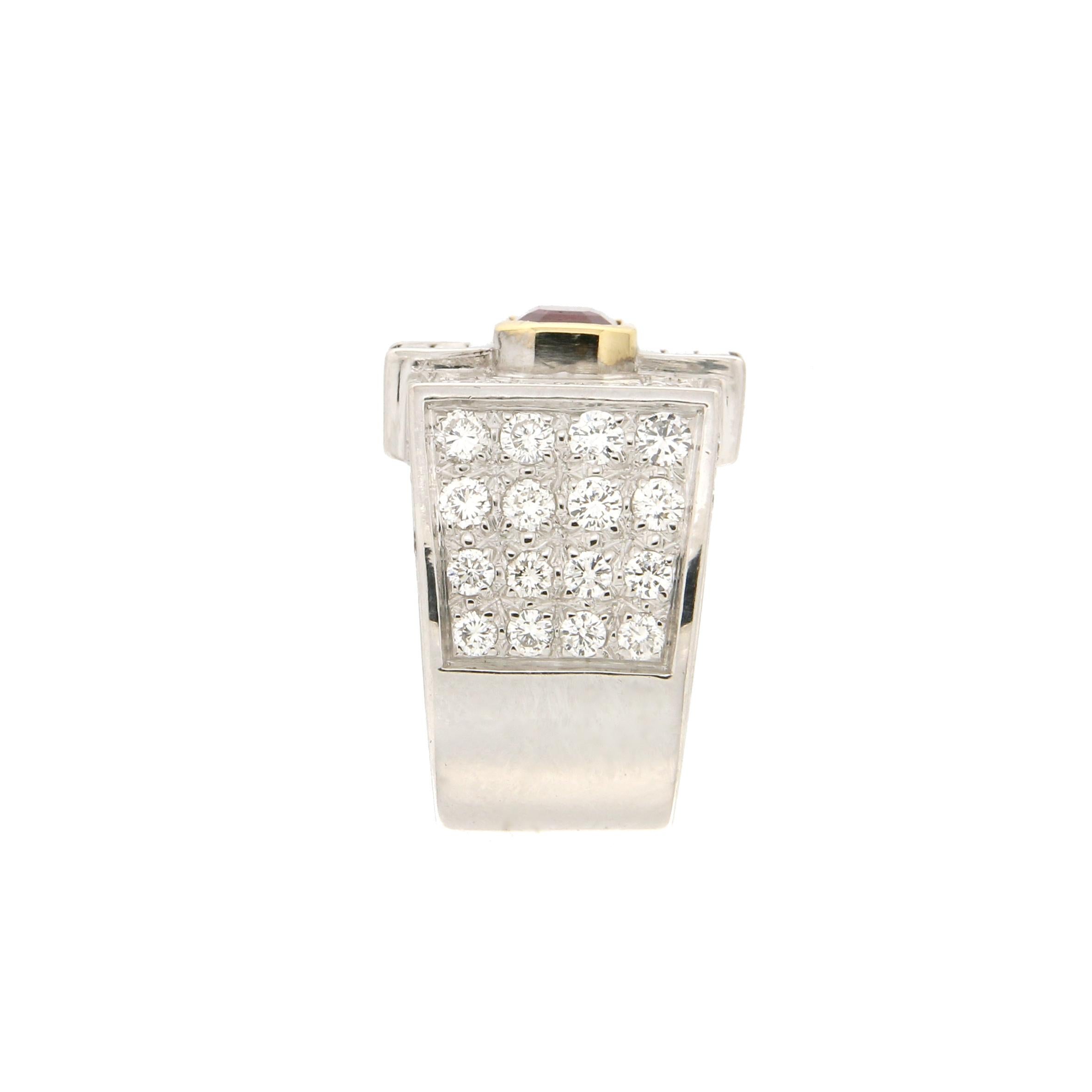 Handcraft Ruby 18 Karat White Gold Diamonds Cocktail Ring For Sale 2