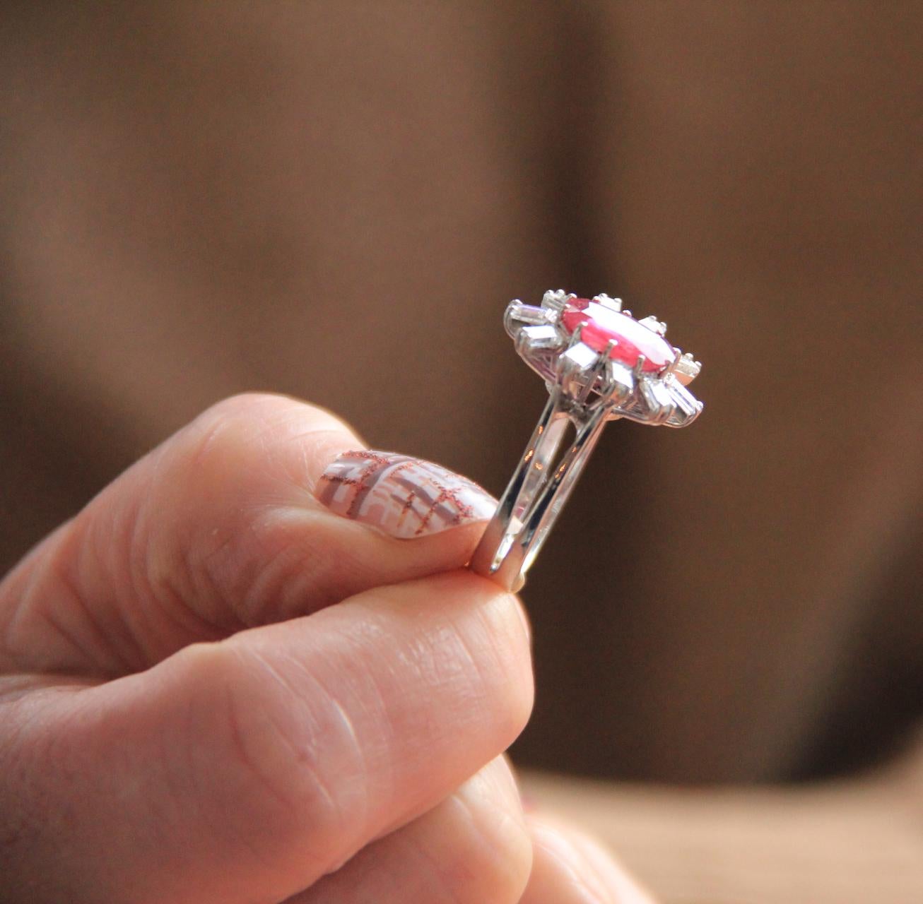 Handcraft Ruby 18 Karat White Gold Diamonds Engagement Ring For Sale 2