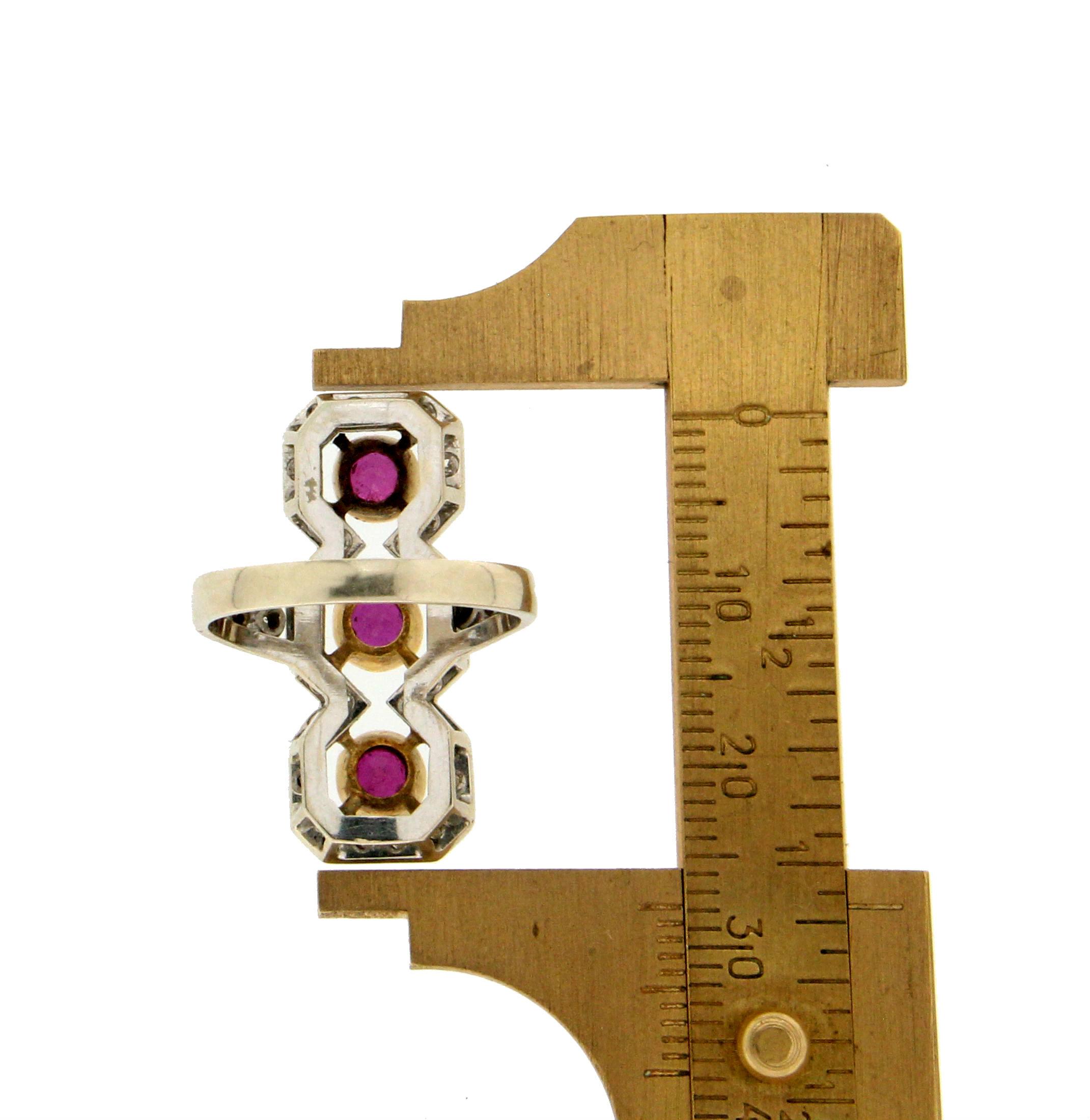 Handcraft Ruby 18 Karat Yellow and White Gold Diamonds Cocktail Ring For Sale 4