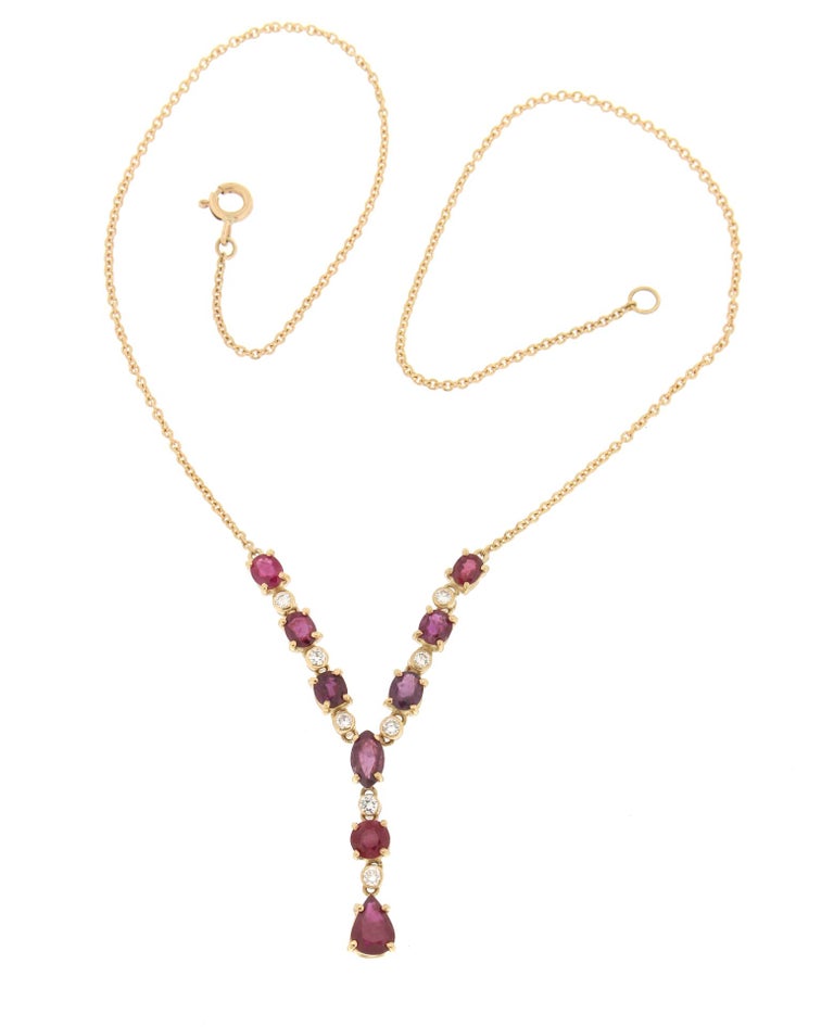 Handcraft Ruby 18 Karat Yellow Gold Diamonds Pendant Necklace For Sale ...