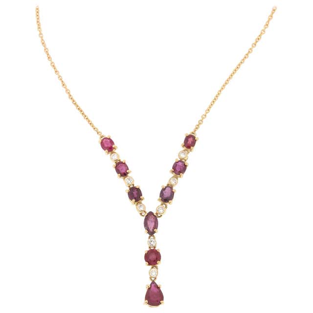 Sacchi Ruby and Diamonds Gemstone 18 Karat Yellow Gold Pendant Necklace ...