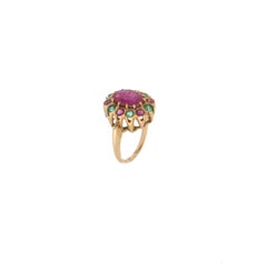 Handcraft Ruby 18 Karat Yellow Gold Emeralds Diamonds Cocktail Ring