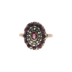 Vintage Handcraft Ruby 9 Karat Yellow Gold Diamonds Cocktail Ring