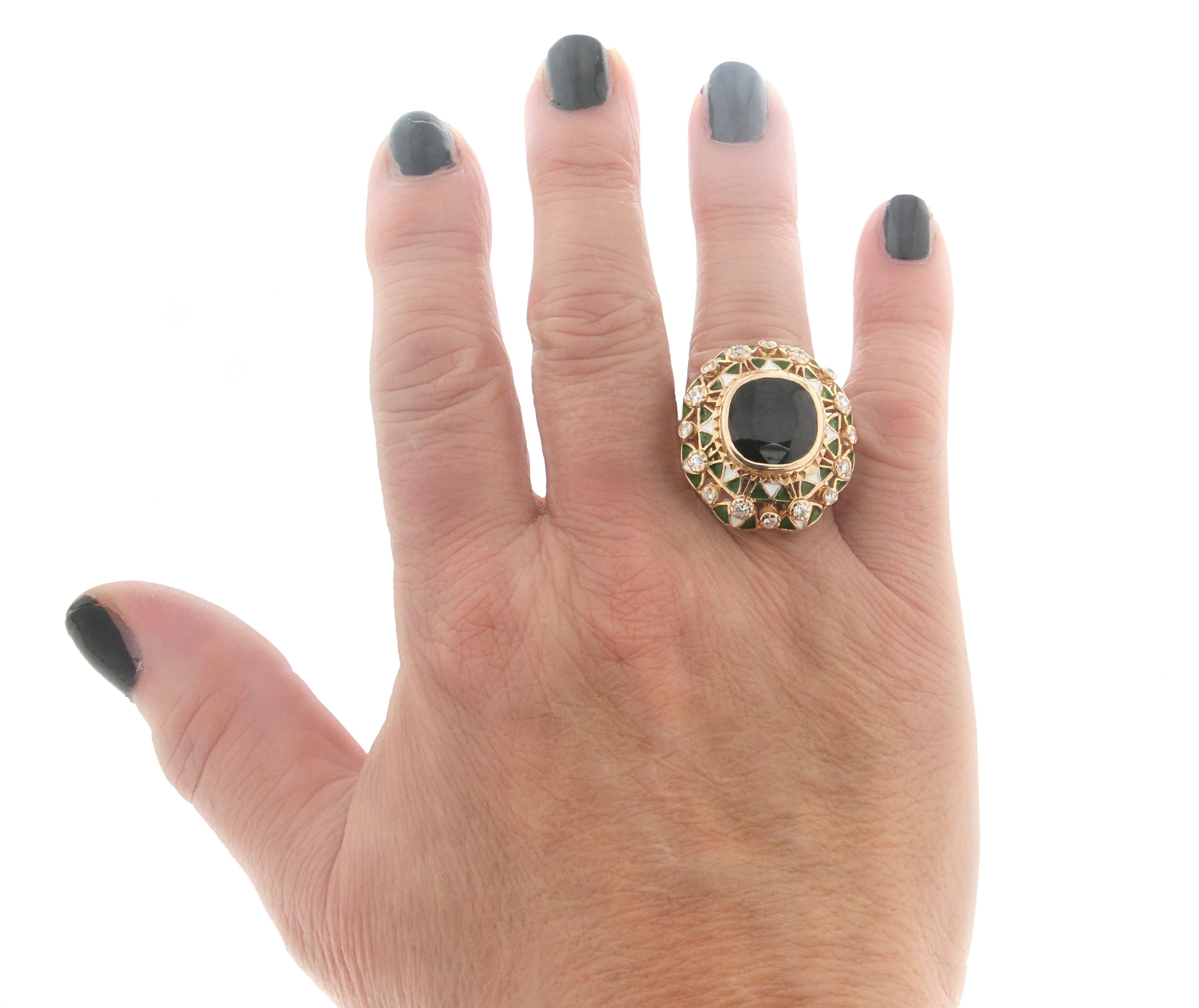 Handcraft Sapphire 14 Karat Yellow Gold Diamonds Cocktail Ring For Sale 5