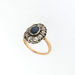 Handcraft Sapphire 14 Karat Yellow Gold Diamonds Cocktail Ring