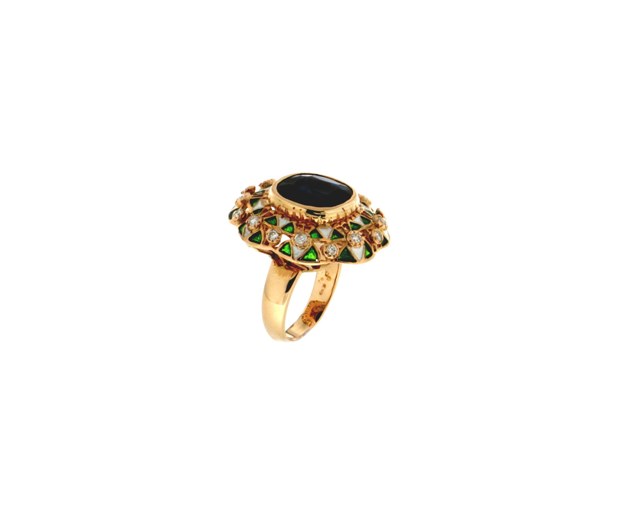 Mixed Cut Handcraft Sapphire 14 Karat Yellow Gold Diamonds Cocktail Ring For Sale